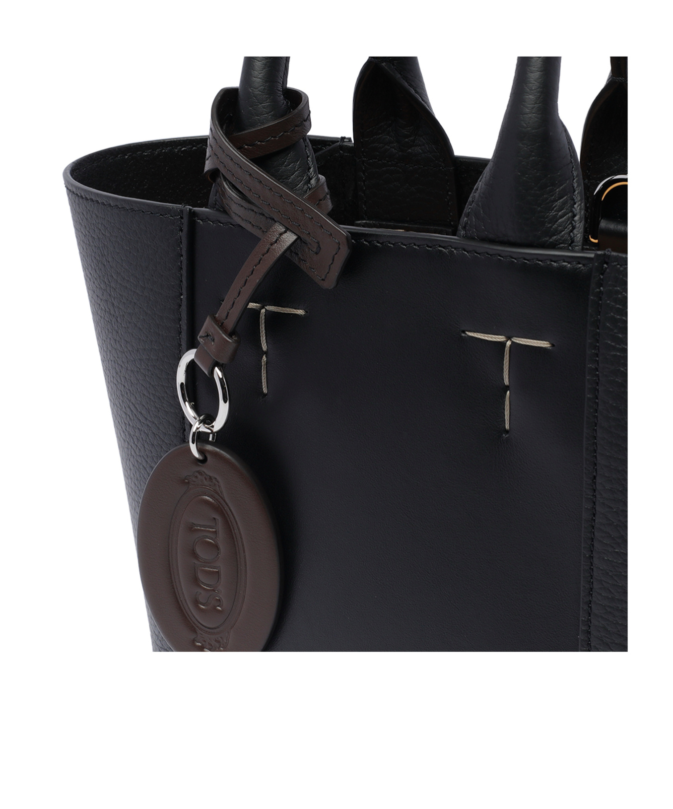 Tod's Logo Pendent Panelled Tote Bag In Black