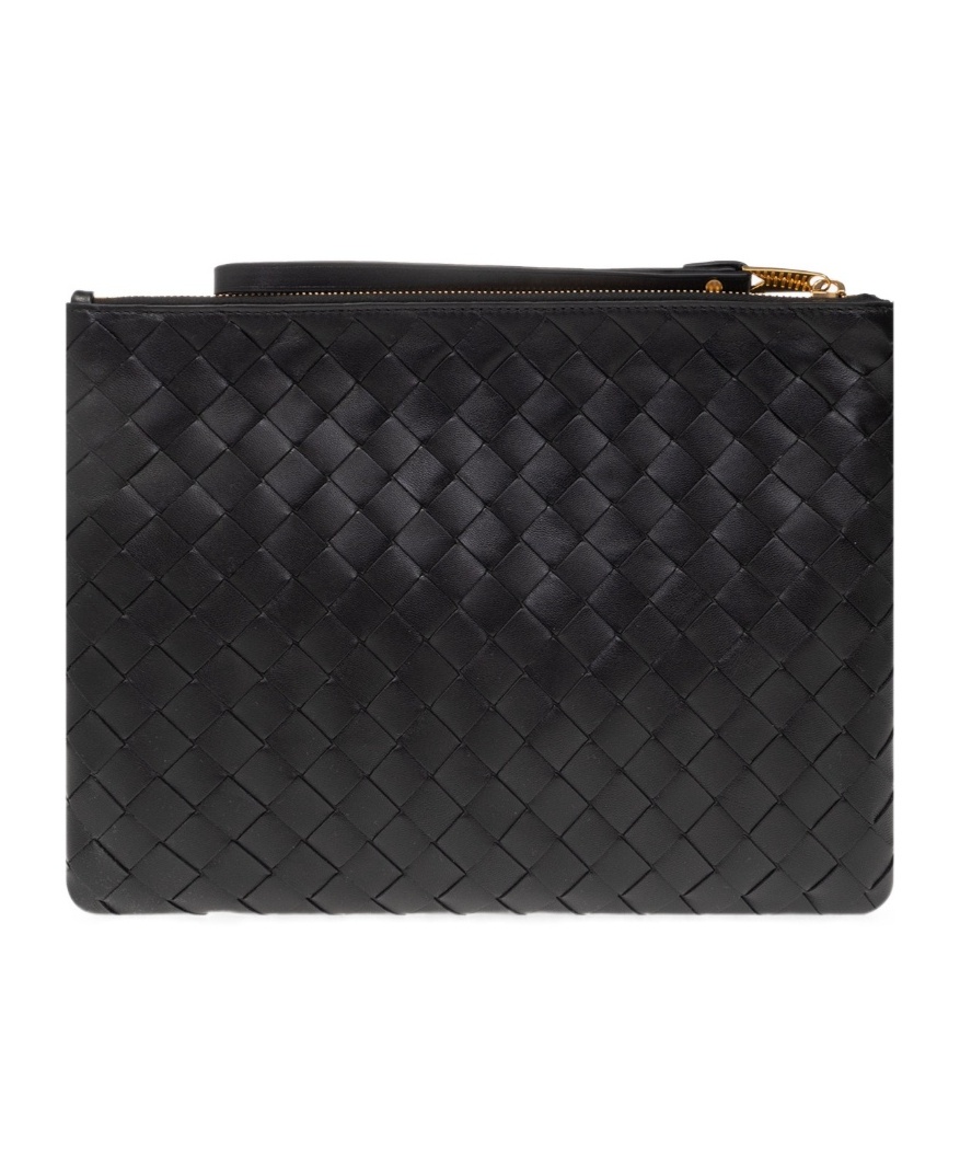 Bottega Veneta Medium Intrecciato Leather Pouch In Black