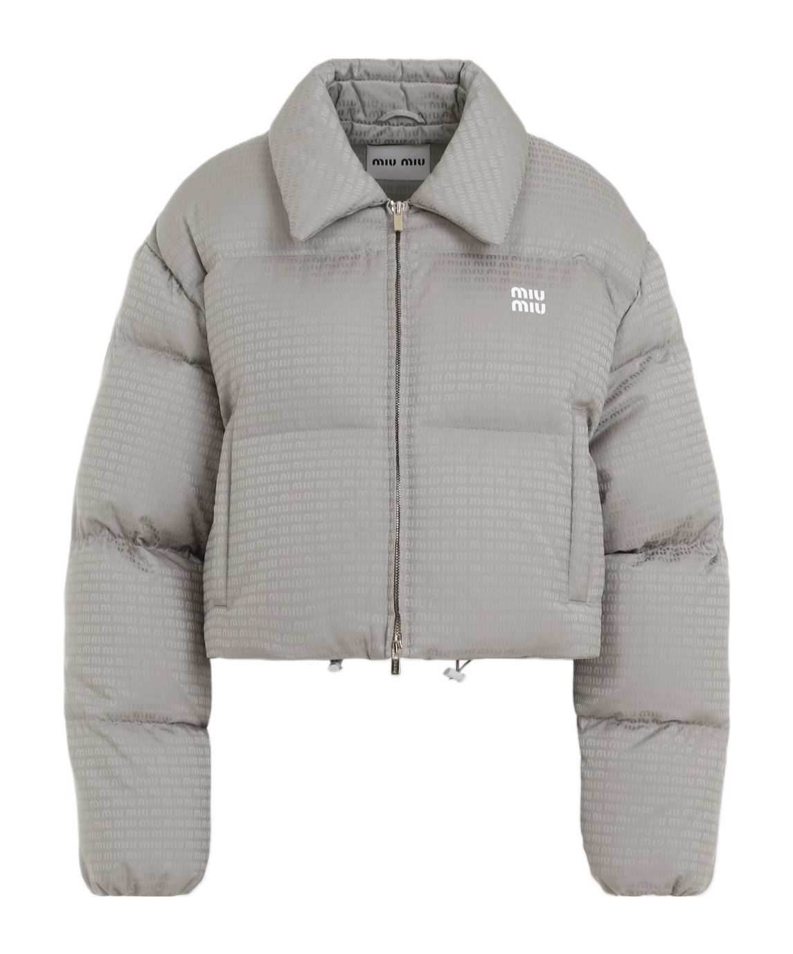 Miu Miu Logo-jacquard Puffer Jacket In Gray