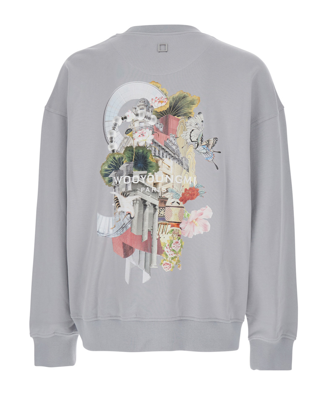 Wooyoungmi Grey Crewneck Sweatshirt With Dropped Shoulders And Floral Motif On The Rear In Cotton Man In Gray