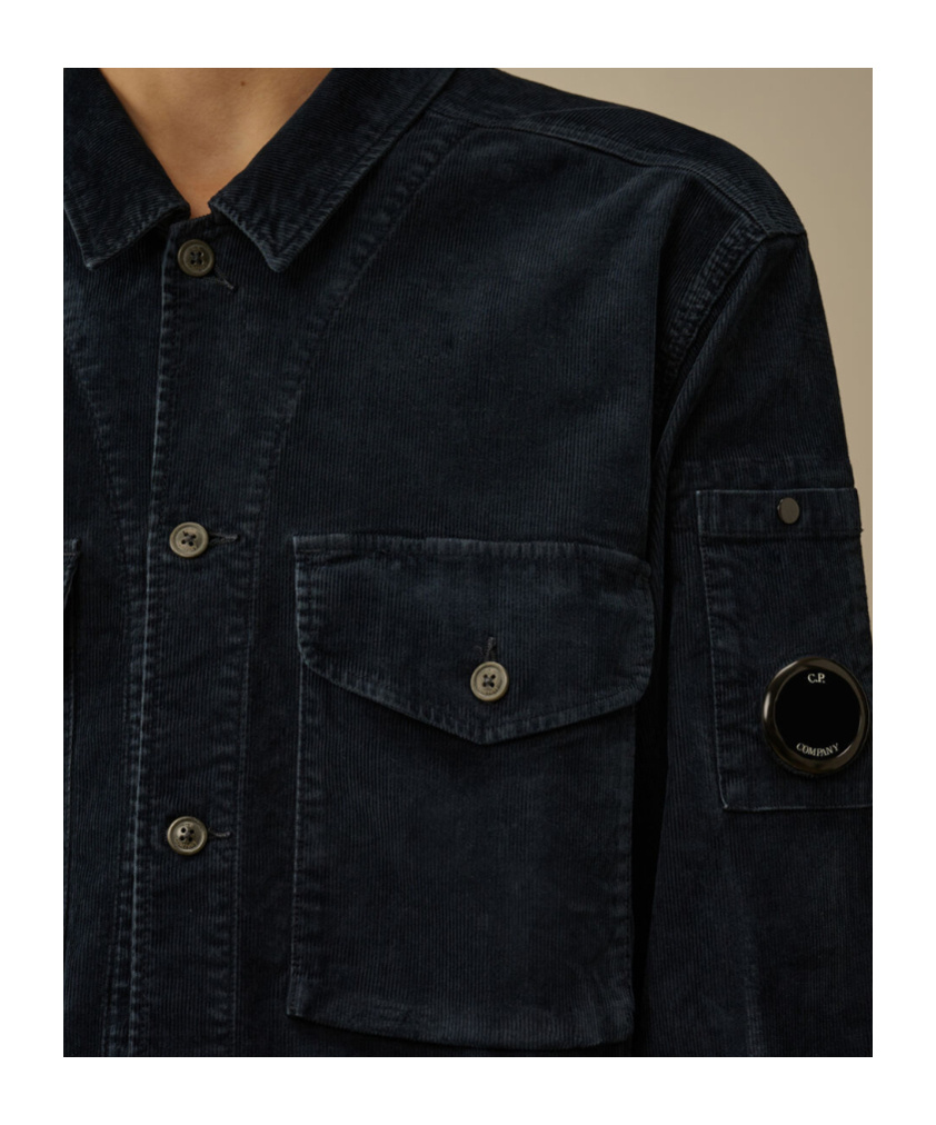 C.p. Company Textured Corduroy Overshirt With Pointed Collar In Blue