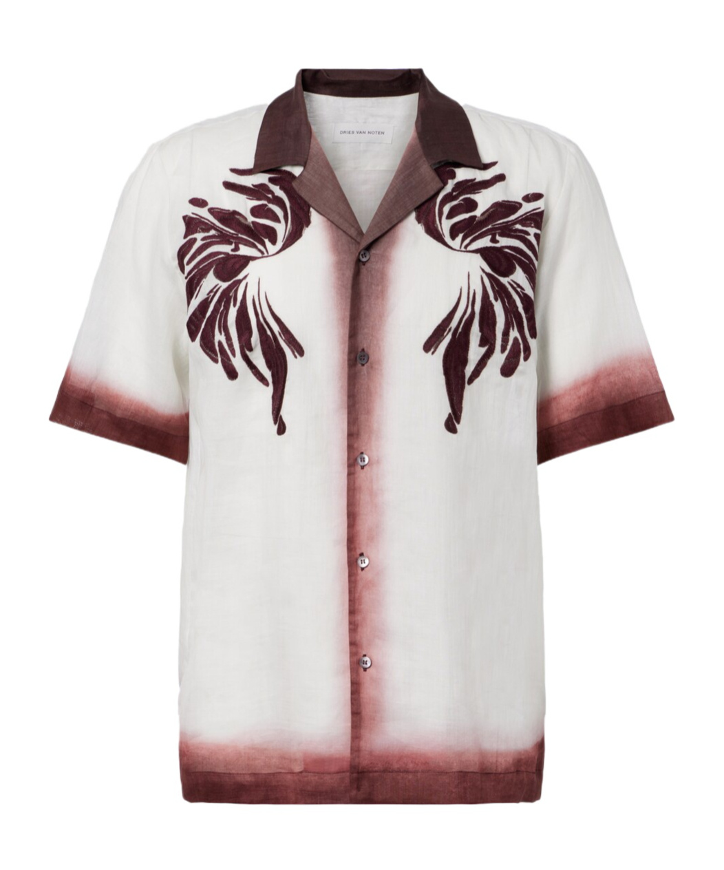 Dries Van Noten Mens Burgundy Embroidered Short-sleeves Woven Shirt In White