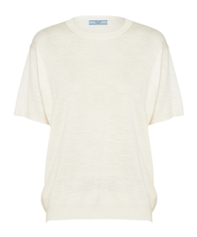 Prada Logo-jacquard Silk Jumper In Neutral Color