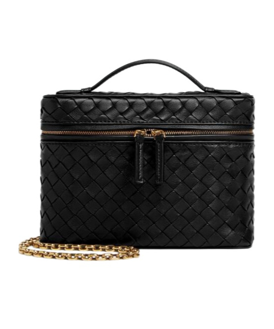 Bottega Veneta Small Soft Vanity Intrecciato Leather Crossbody Bag In Black