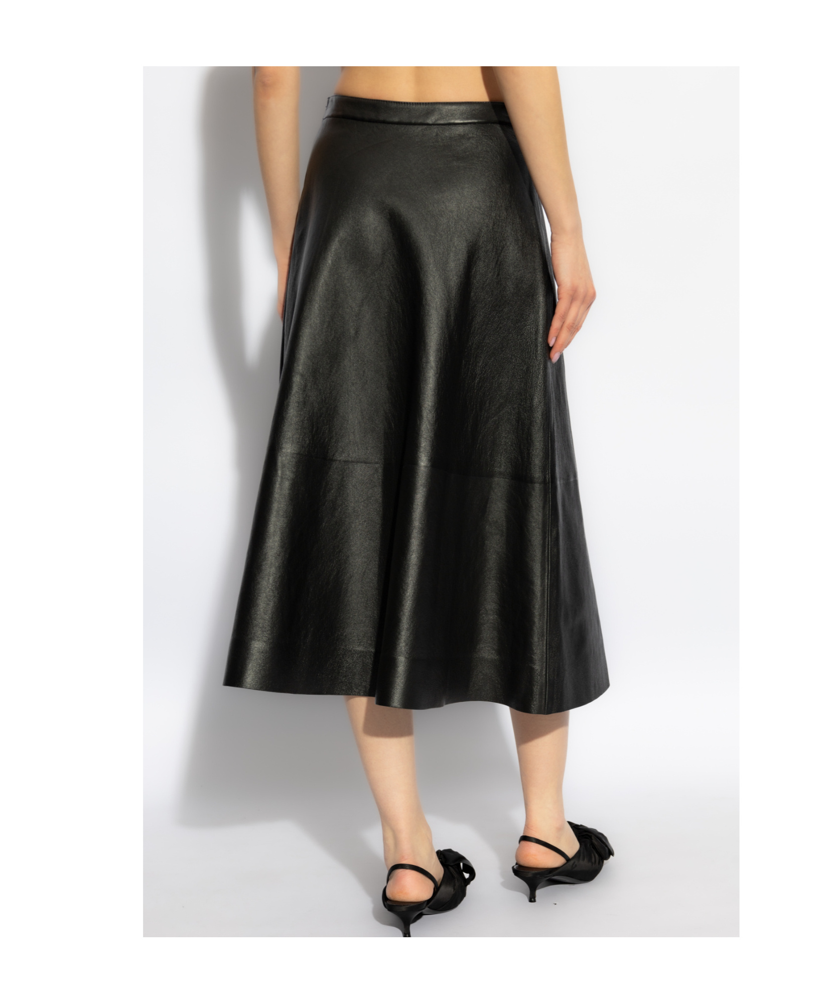 Balenciaga Midi Flared Leather Skirt In Black