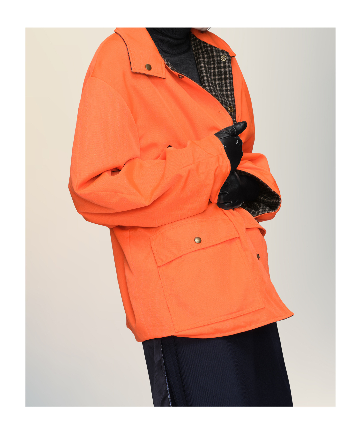 Maison Margiela Womens Orange Fluo Black Check Relaxed-fit Buttoned-collar Woven Jacket In Orange