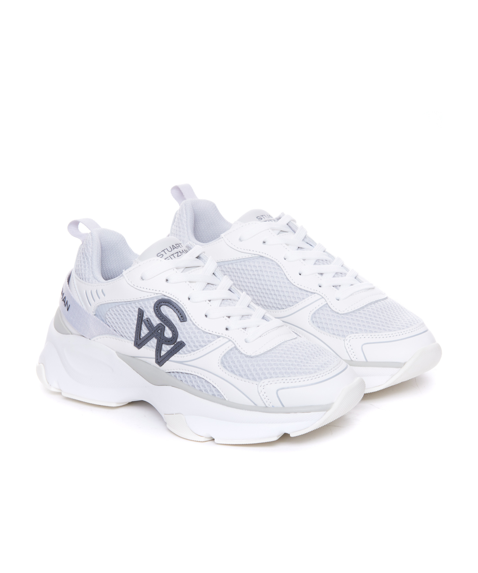 Stuart Weitzman Leather And Mesh Sneakers In White