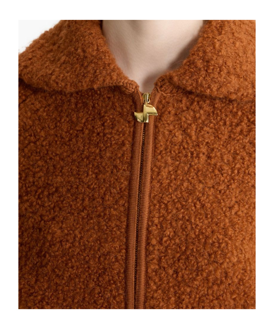 Patou Textured Jacket With Ribbed Cuffs And Hem In Brown
