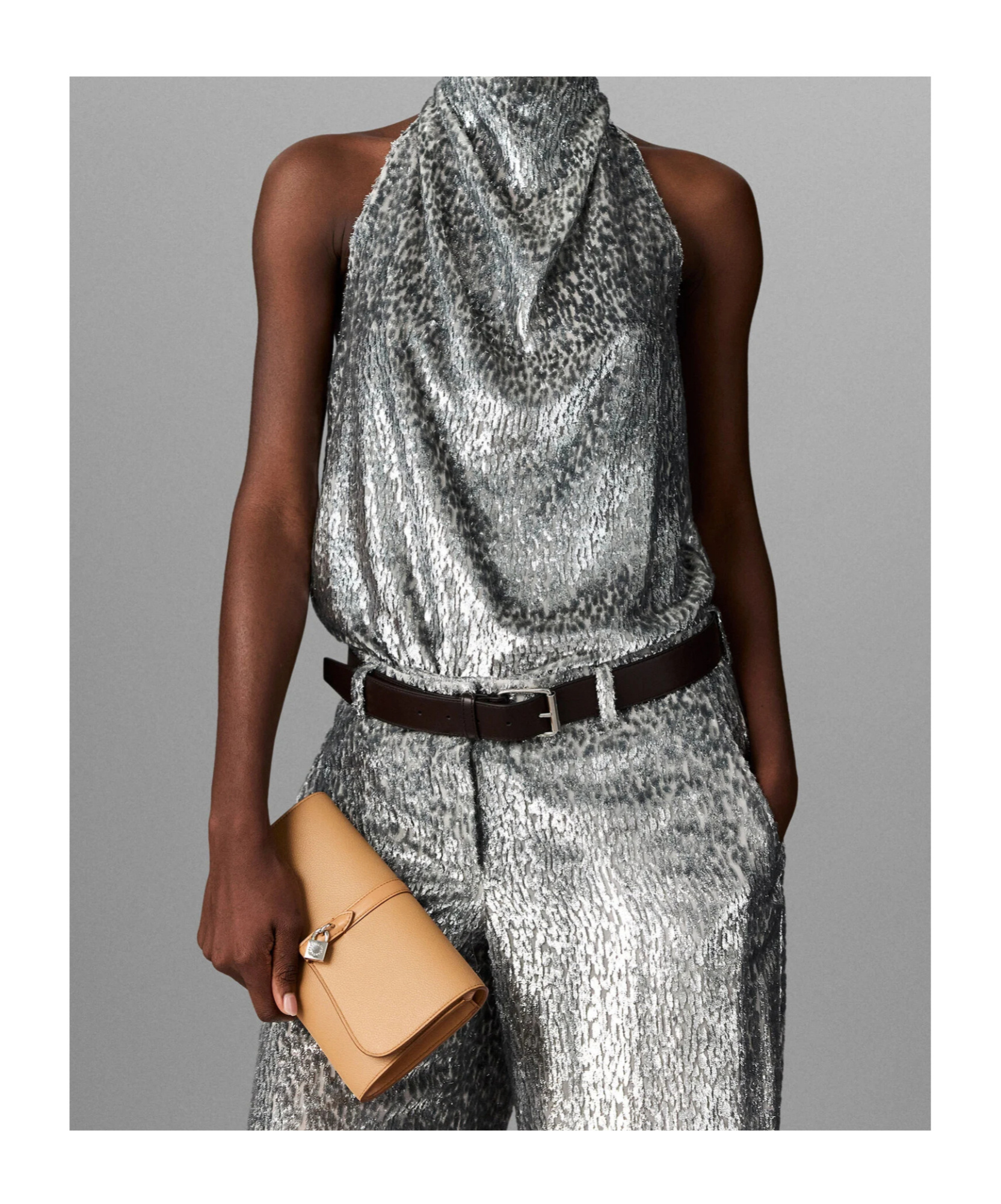 Stella Mccartney Metallic Velvet Halterneck Top And Hood In Brown