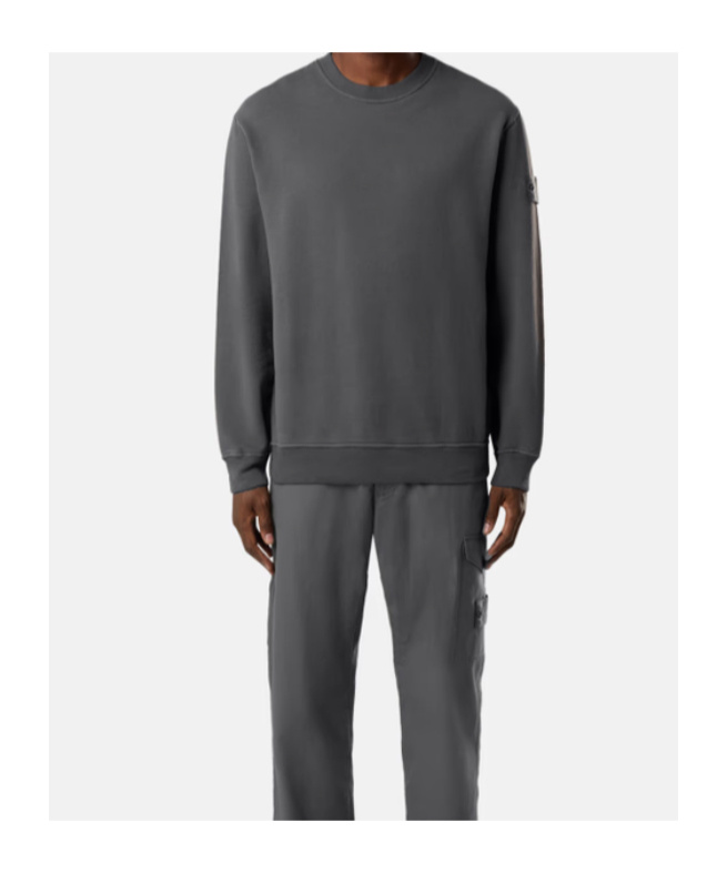 Stone Island Comfort-fit Crewneck Sweatshirt With Ribbed Trims In Gray