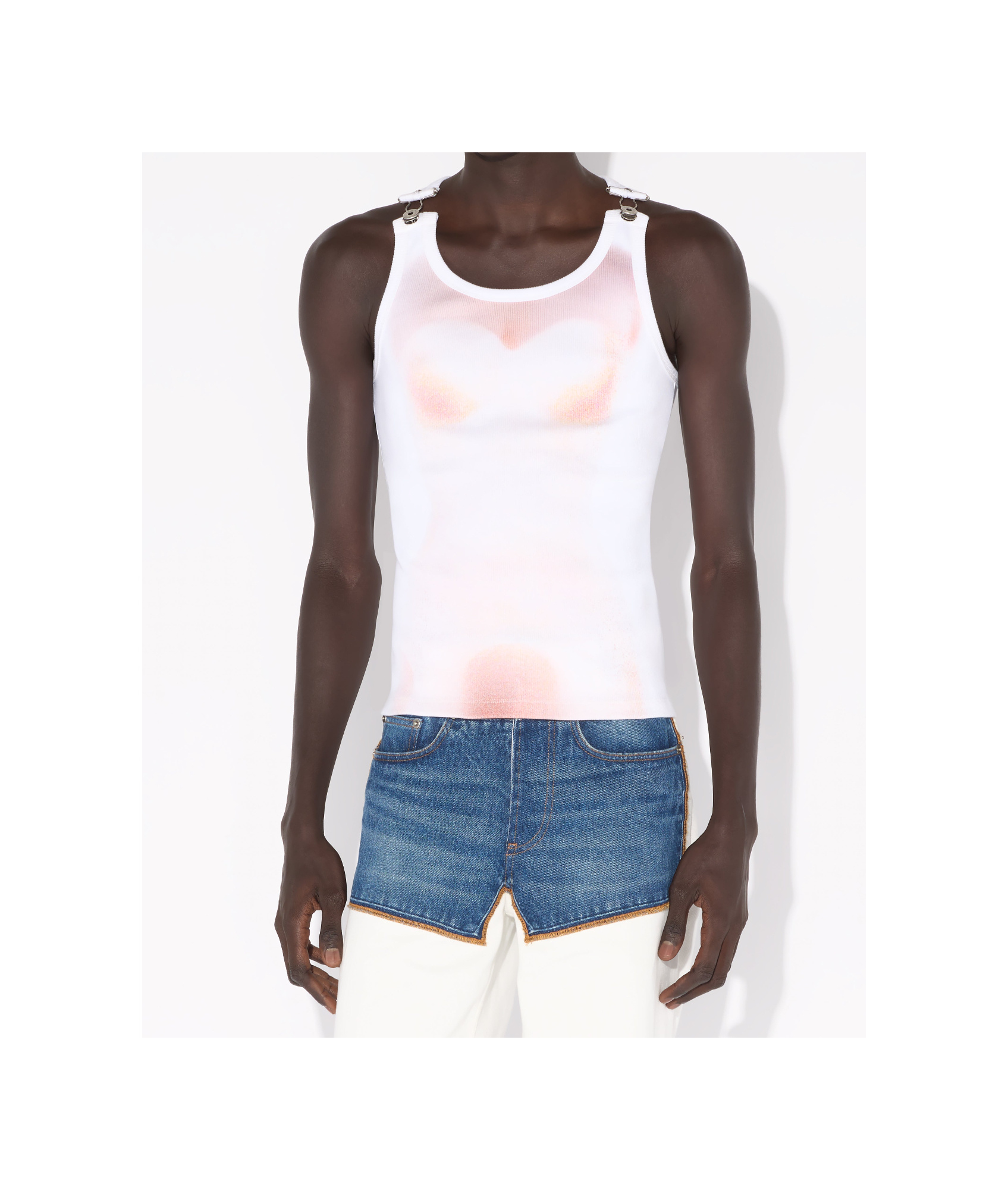 Jean Paul Gaultier Sheer Mesh Top Featuring Graphic Print In White