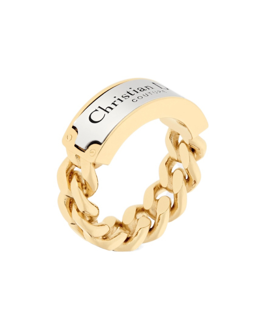 Shop Dior Chain Ring In Yellow