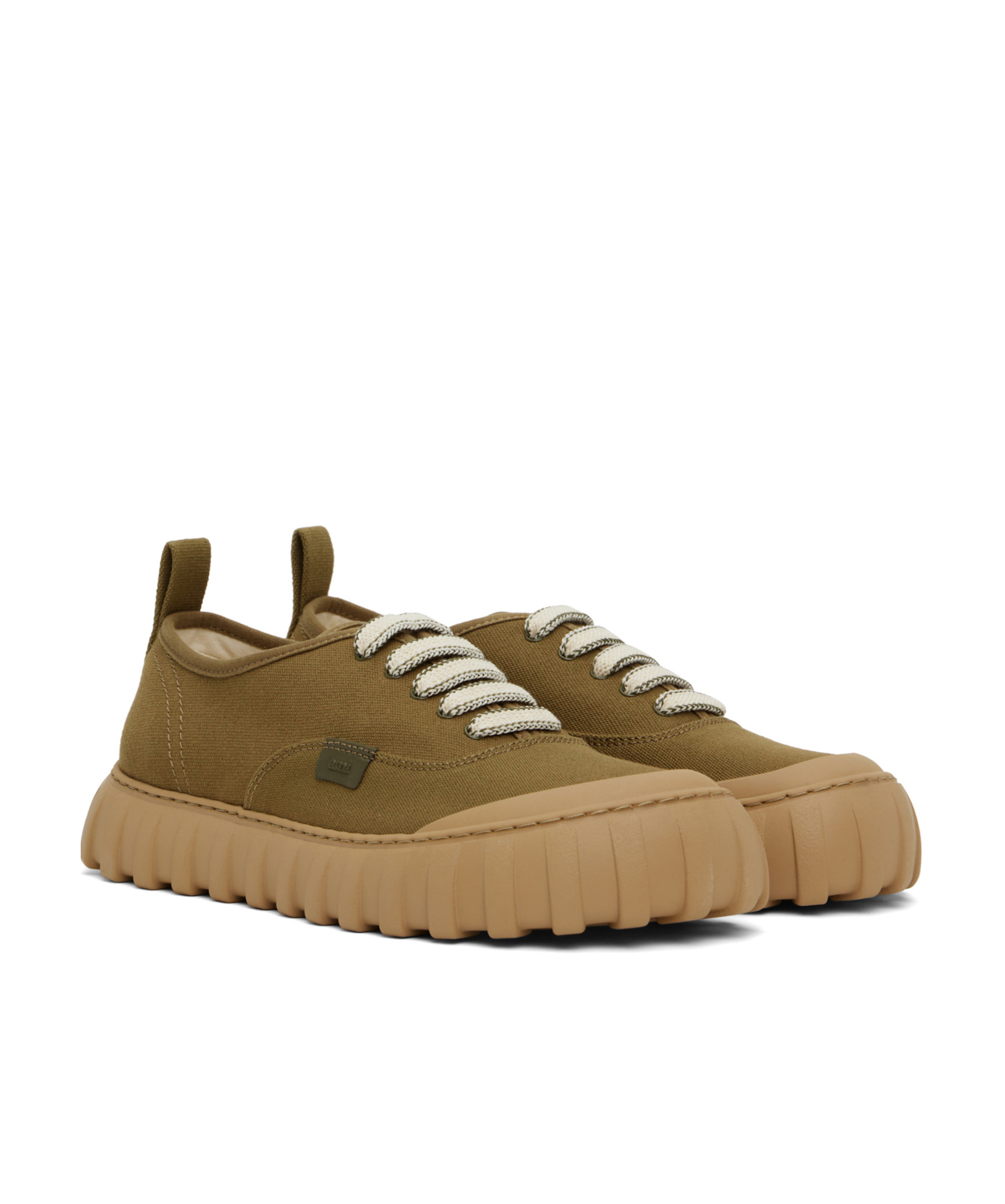 Ami Alexandre Mattiussi Khaki Cotton Low Top Tempo Canvas Sneakers In Green