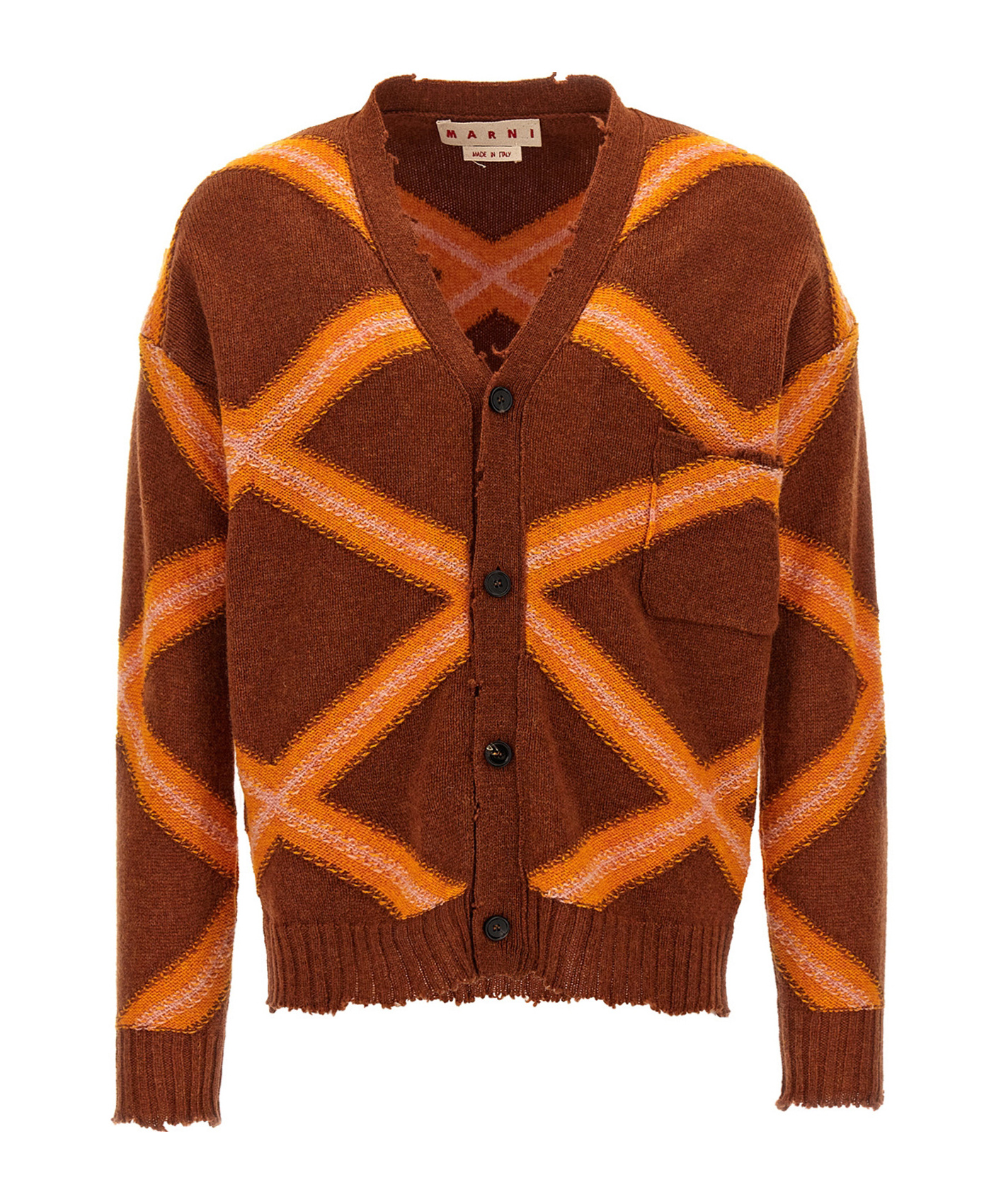 Marni Geometric-pattern Virgin Wool Cardigan In Brown