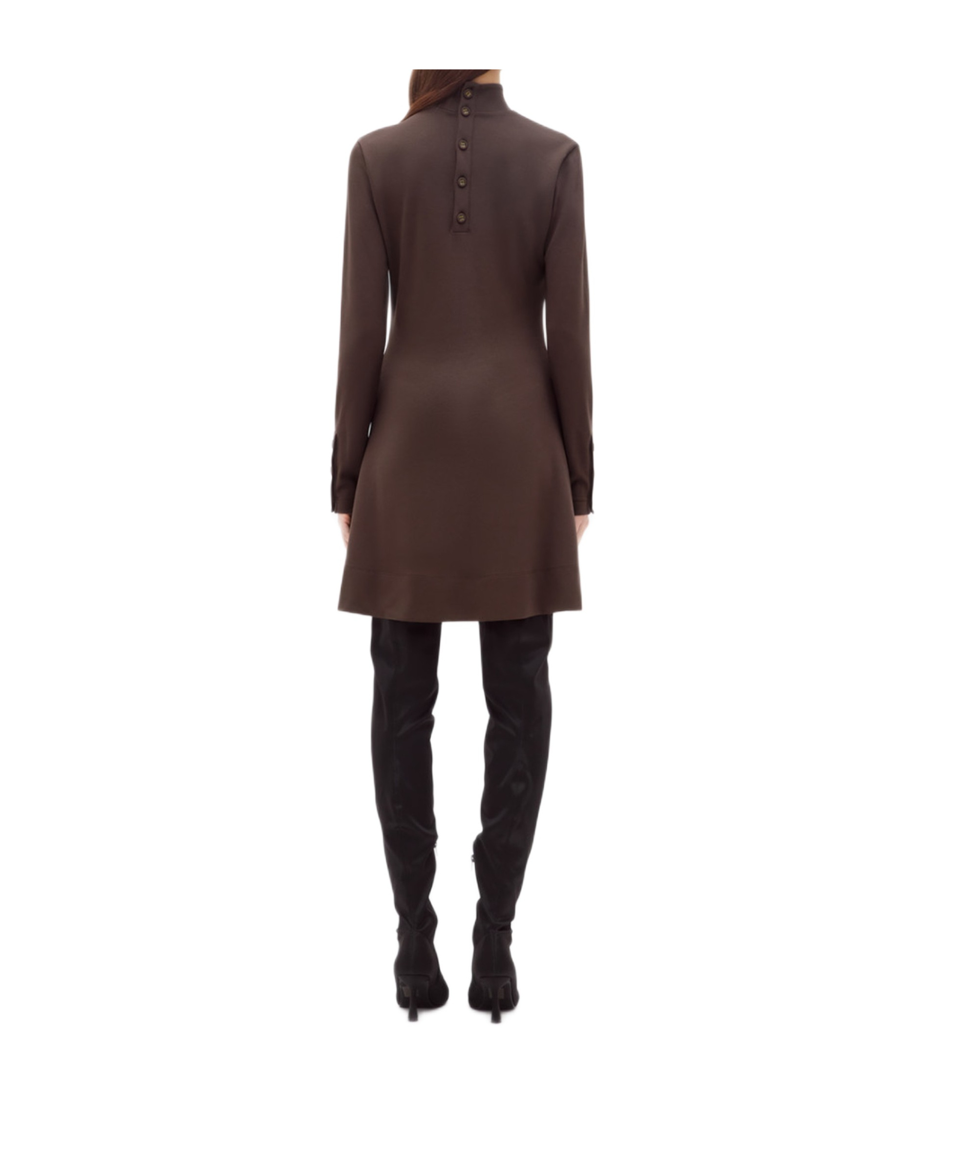 Blugirl High Neck Jersey Dress With Oblique Cut-out And Button Details In Brown