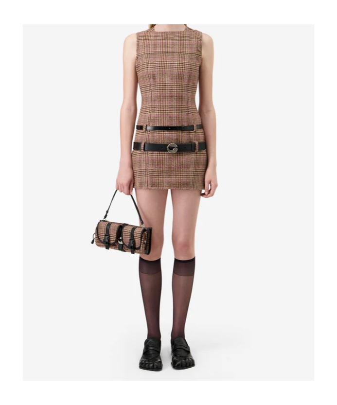 Coperni Belted Wool Dress In Brown
