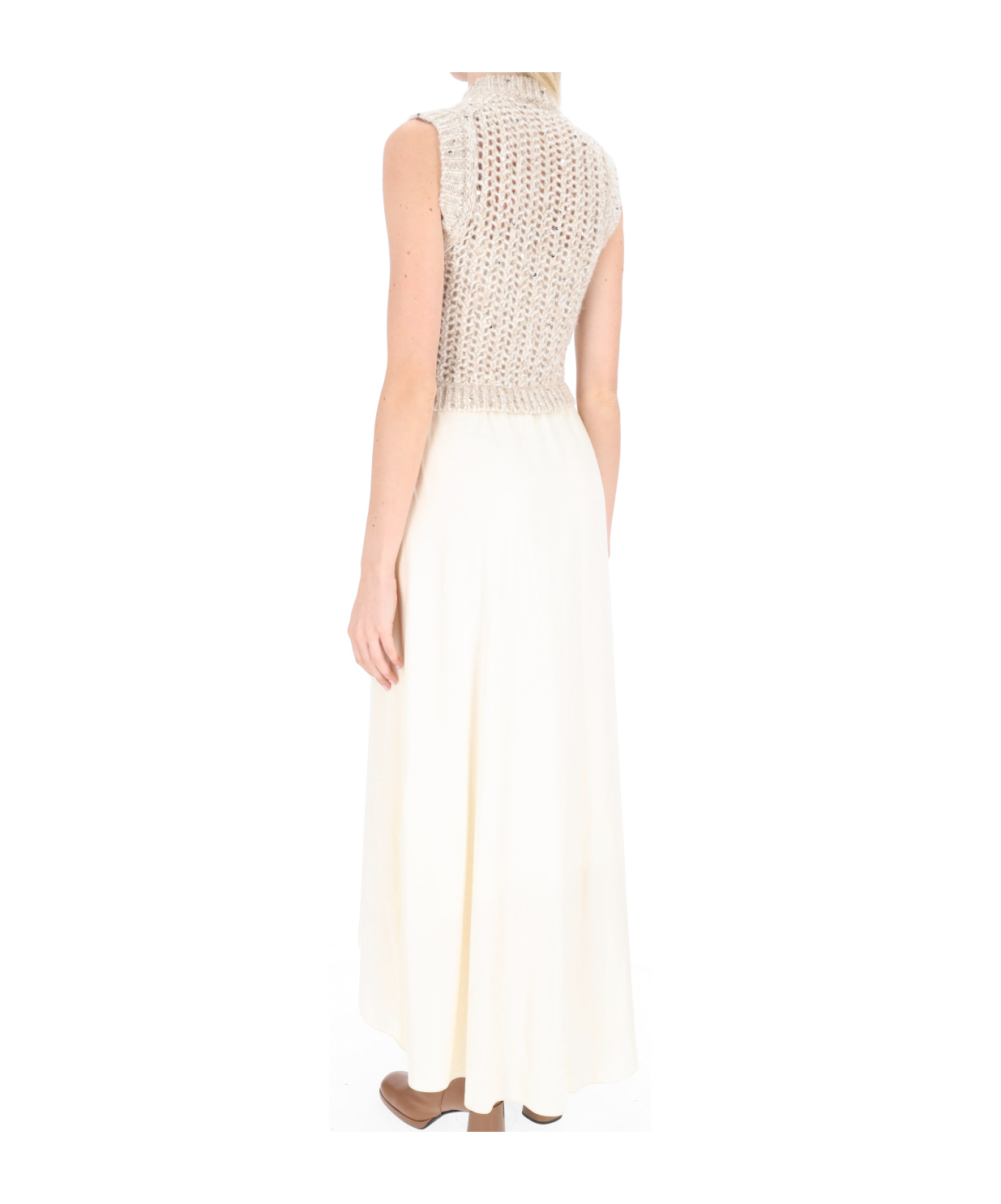 Peserico Open-knit Layered Long Dress In Multi