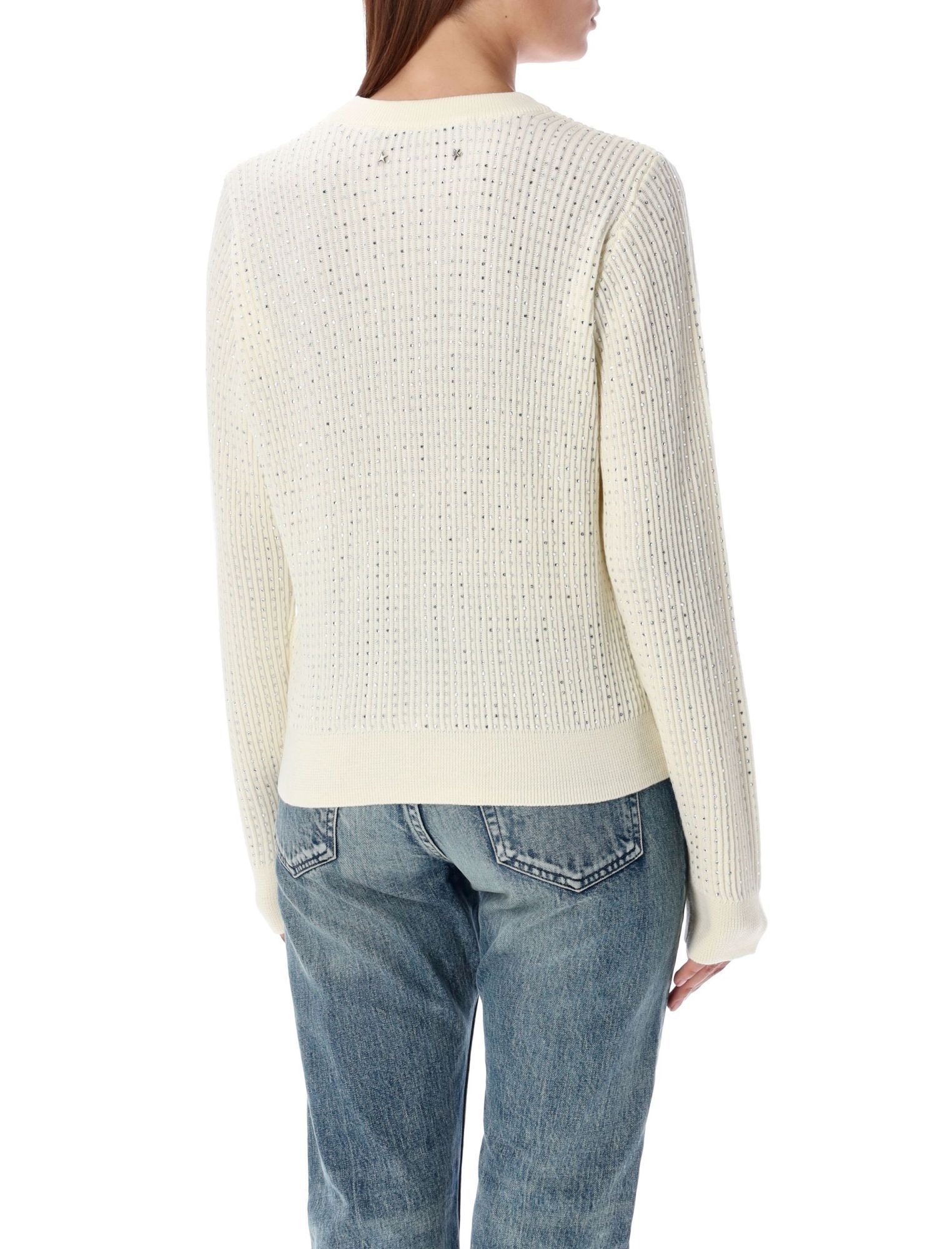 Shop Golden Goose Crystal Embellished Virgin Wool Jumper In White