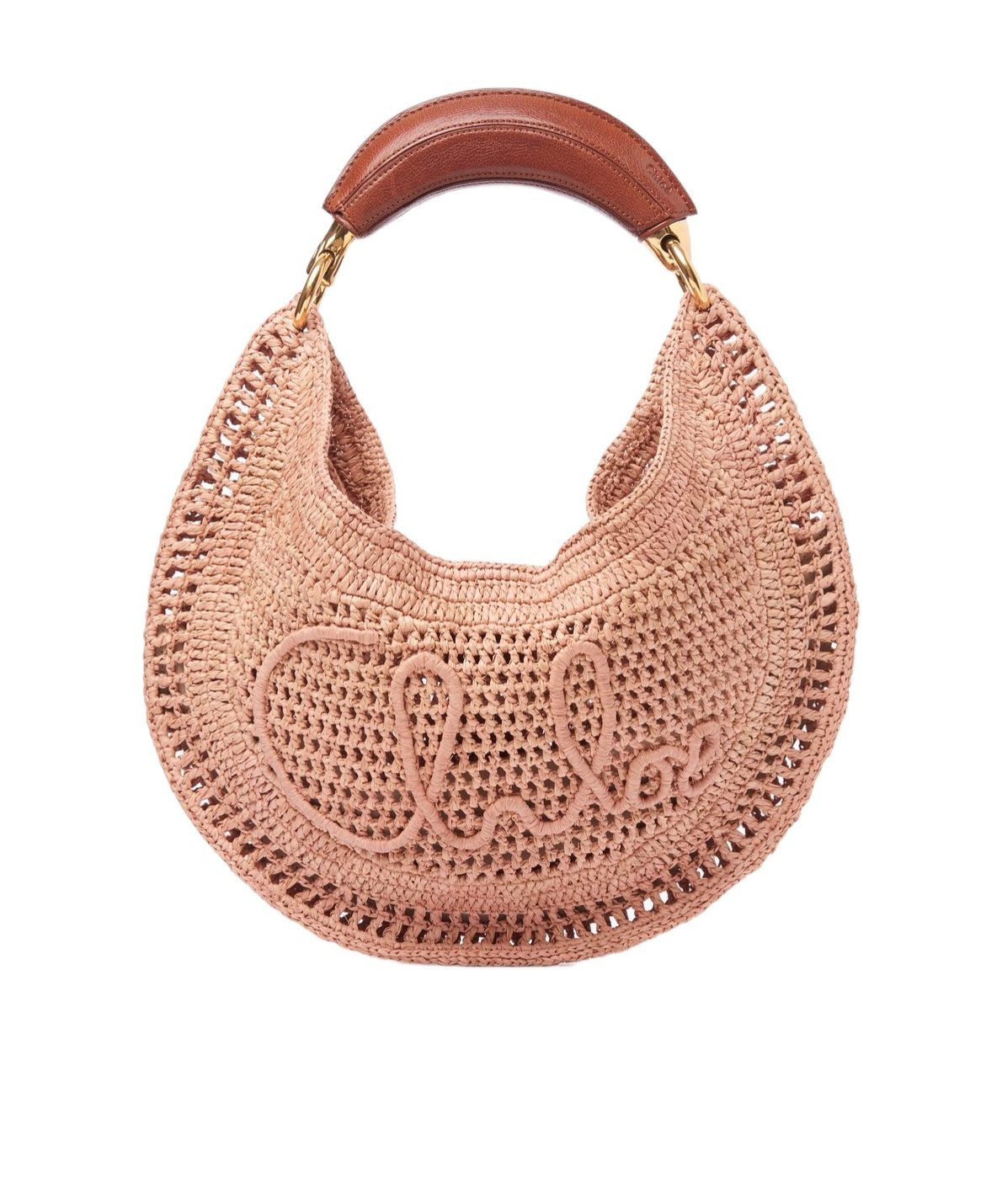 Chloé Summer Banana Top-handle Bag In Crochet Fabric In Nude