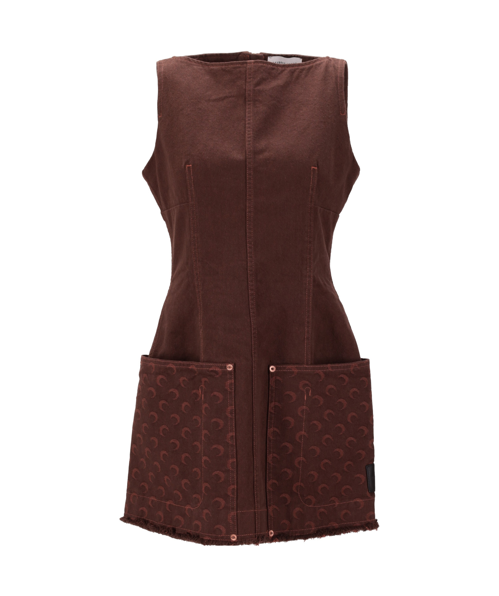 Marine Serre Womens Moon Jacquard Two-patch-pockets Denim Mini Dress Deep Brown In Brown