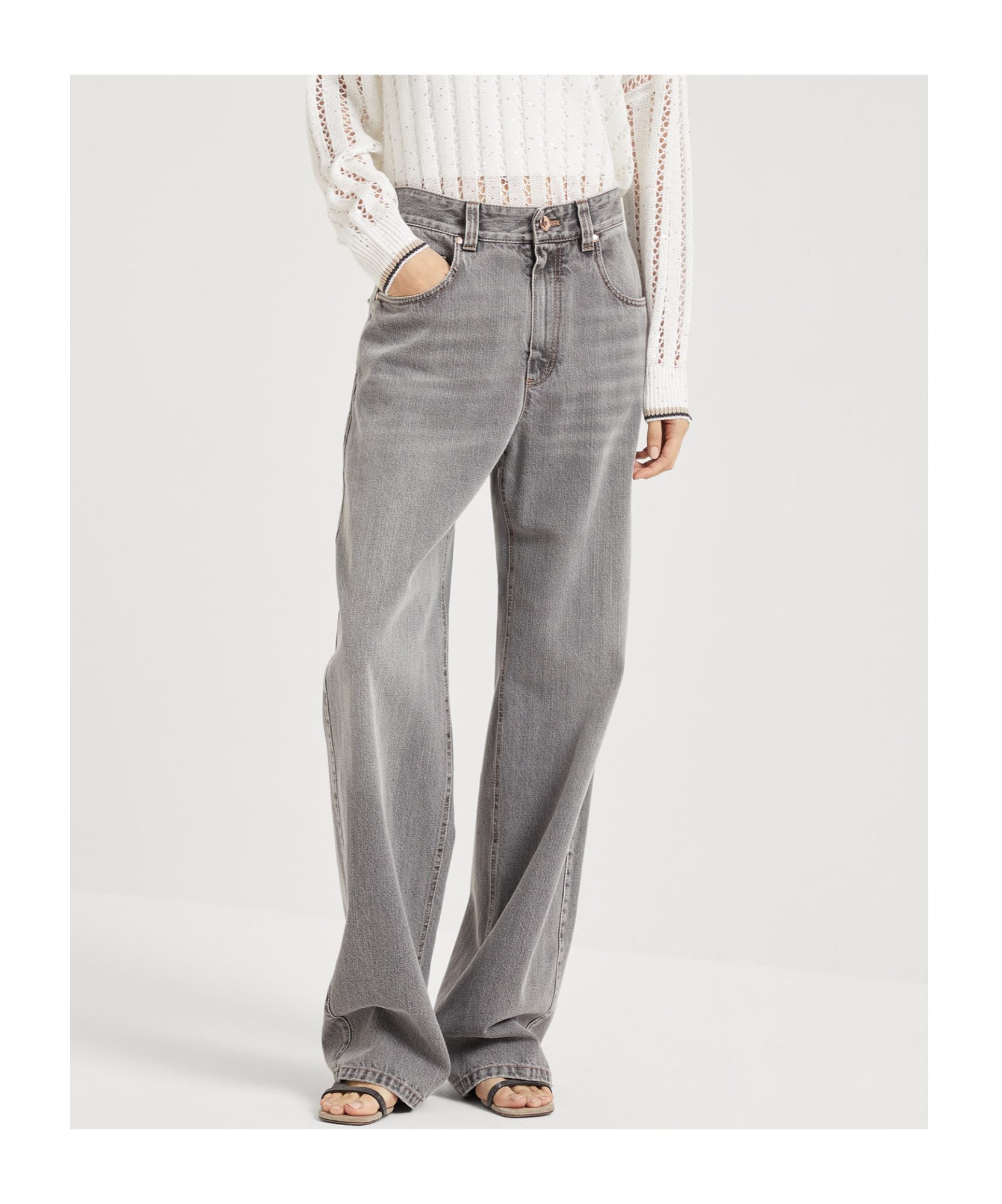 Brunello Cucinelli Denim Trousers With Belt Loops In Cowboy Grey