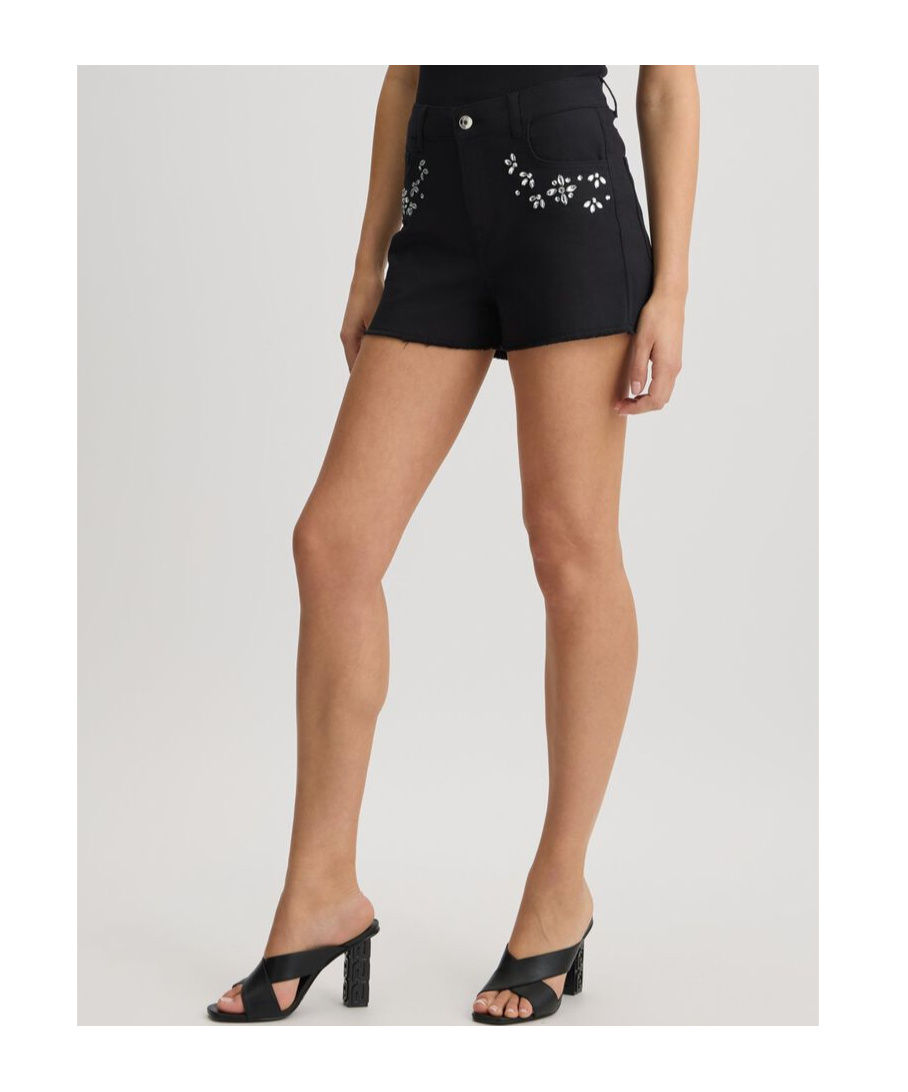 Liu •jo Embellished Rhinestone Shorts In Black