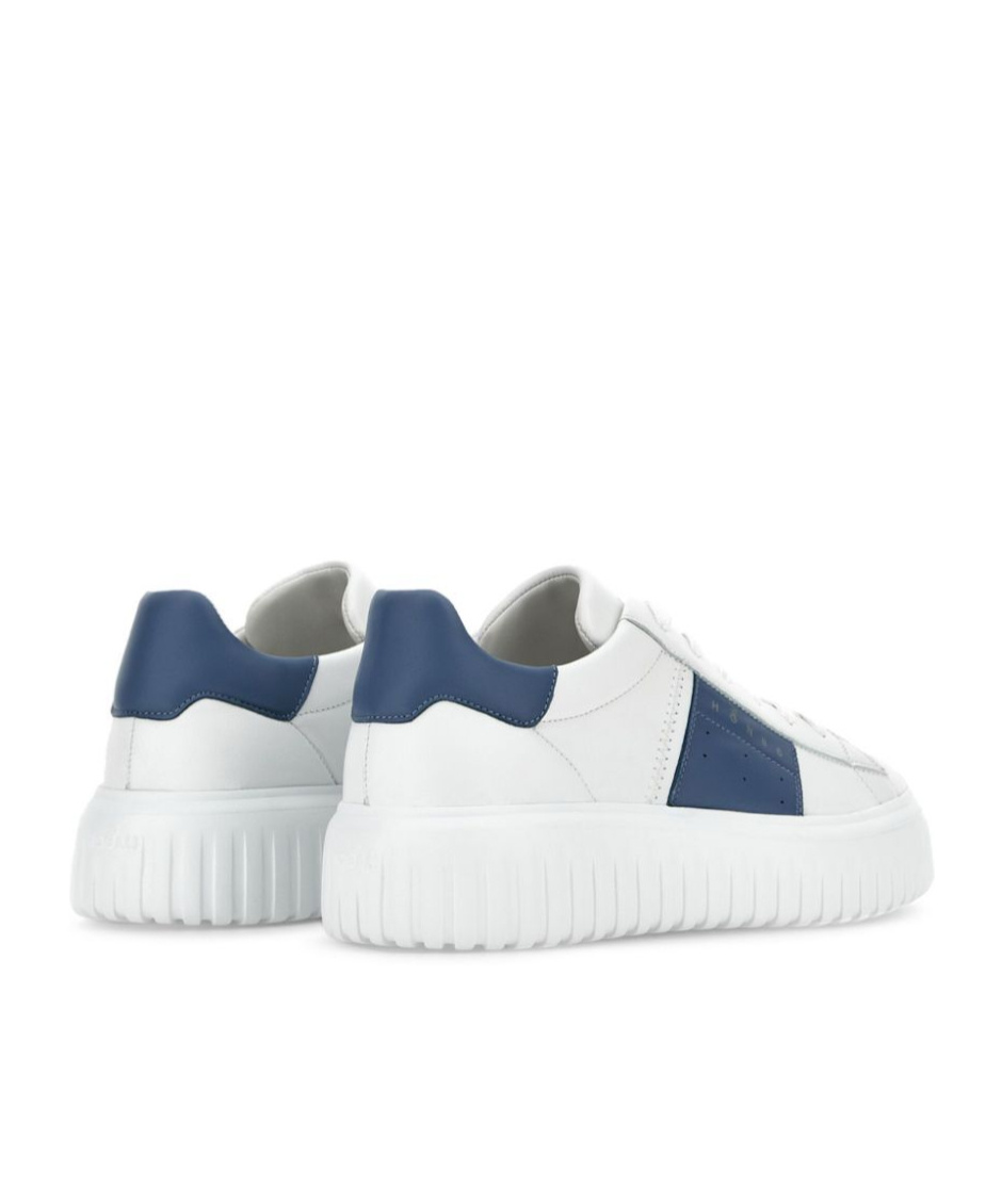 Hogan Sneakers H-stripes In White Leather With Blue Stripe In White