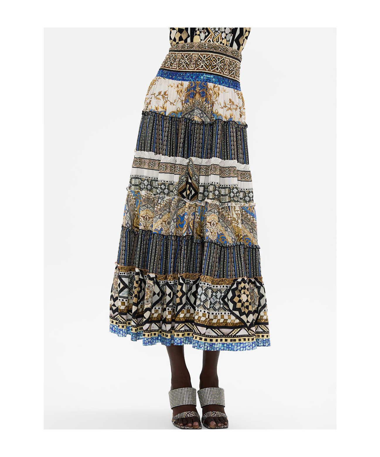 Shop Camilla Make Me Your Mosaic Shirred Waist Skirt In Black