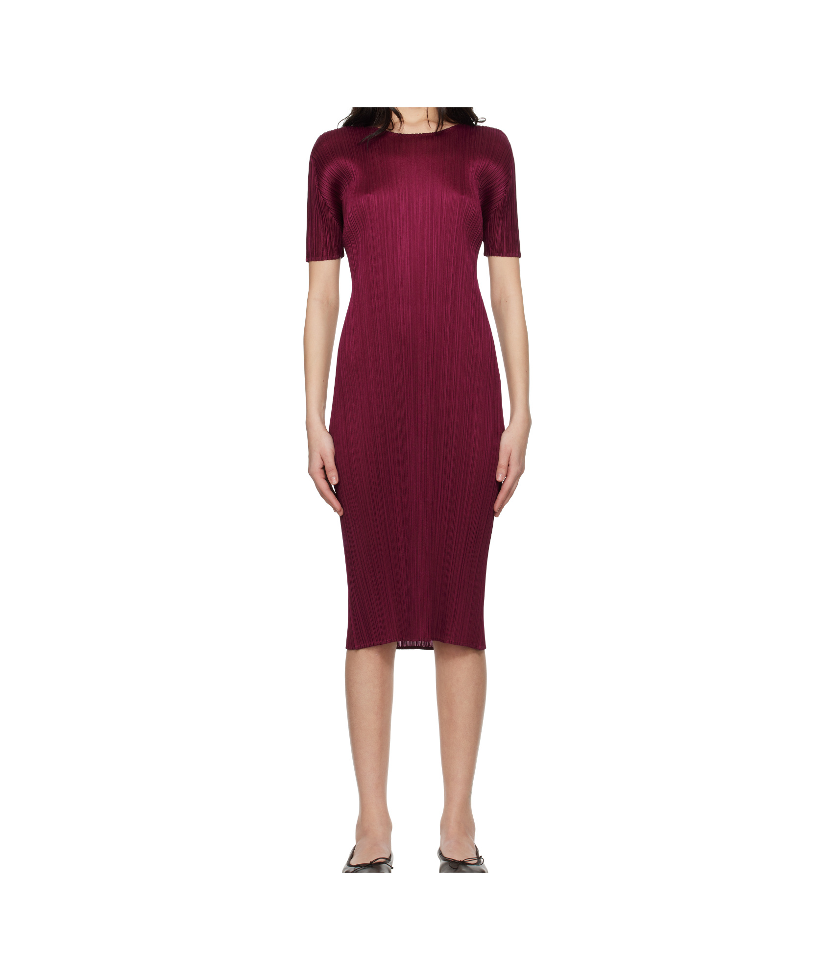 Shop Issey Miyake Short Sleeve Dress In Bordeaux