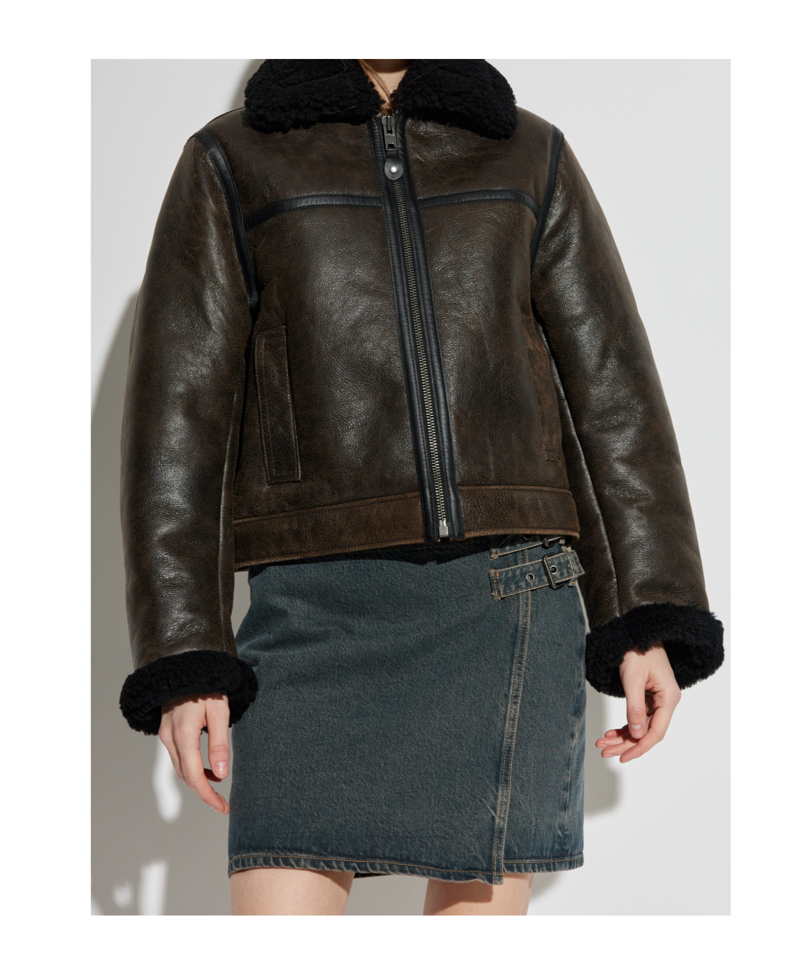 Samsoe & Samsoe Zippered Long-sleeved Leather Jacket In Black
