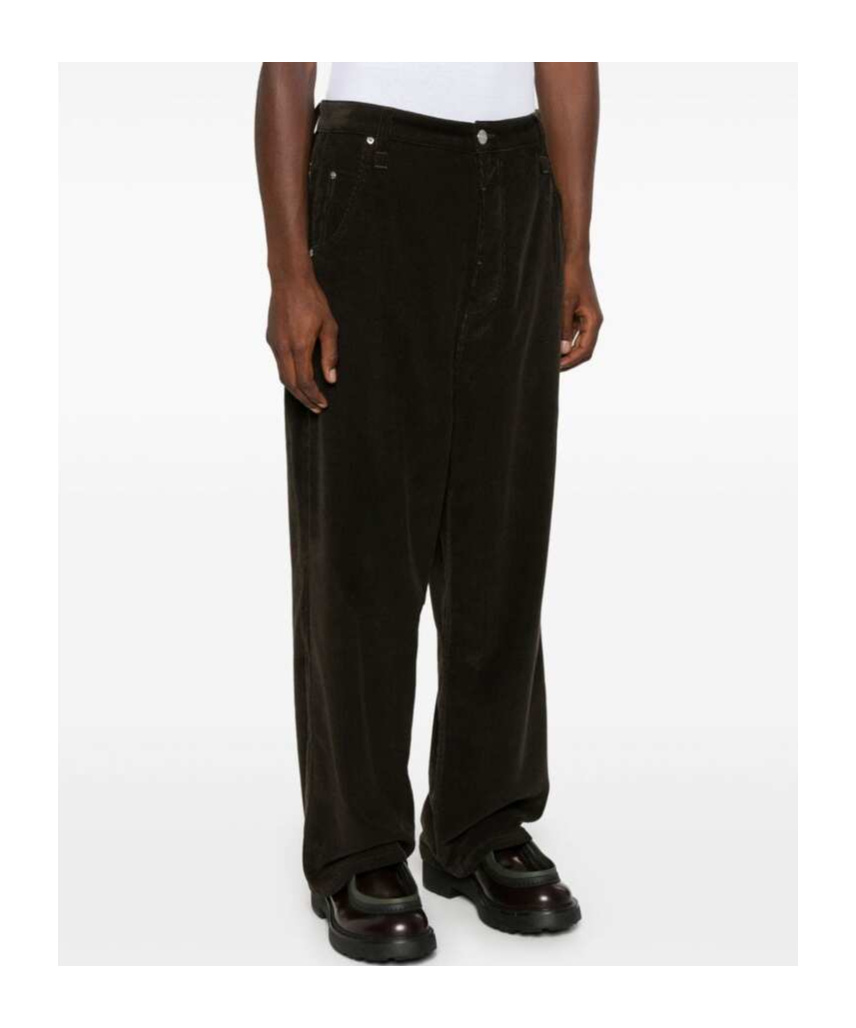 Shop Ami Alexandre Mattiussi Ami Paris Corduroy Logo Patch Straight-leg Trousers In Black