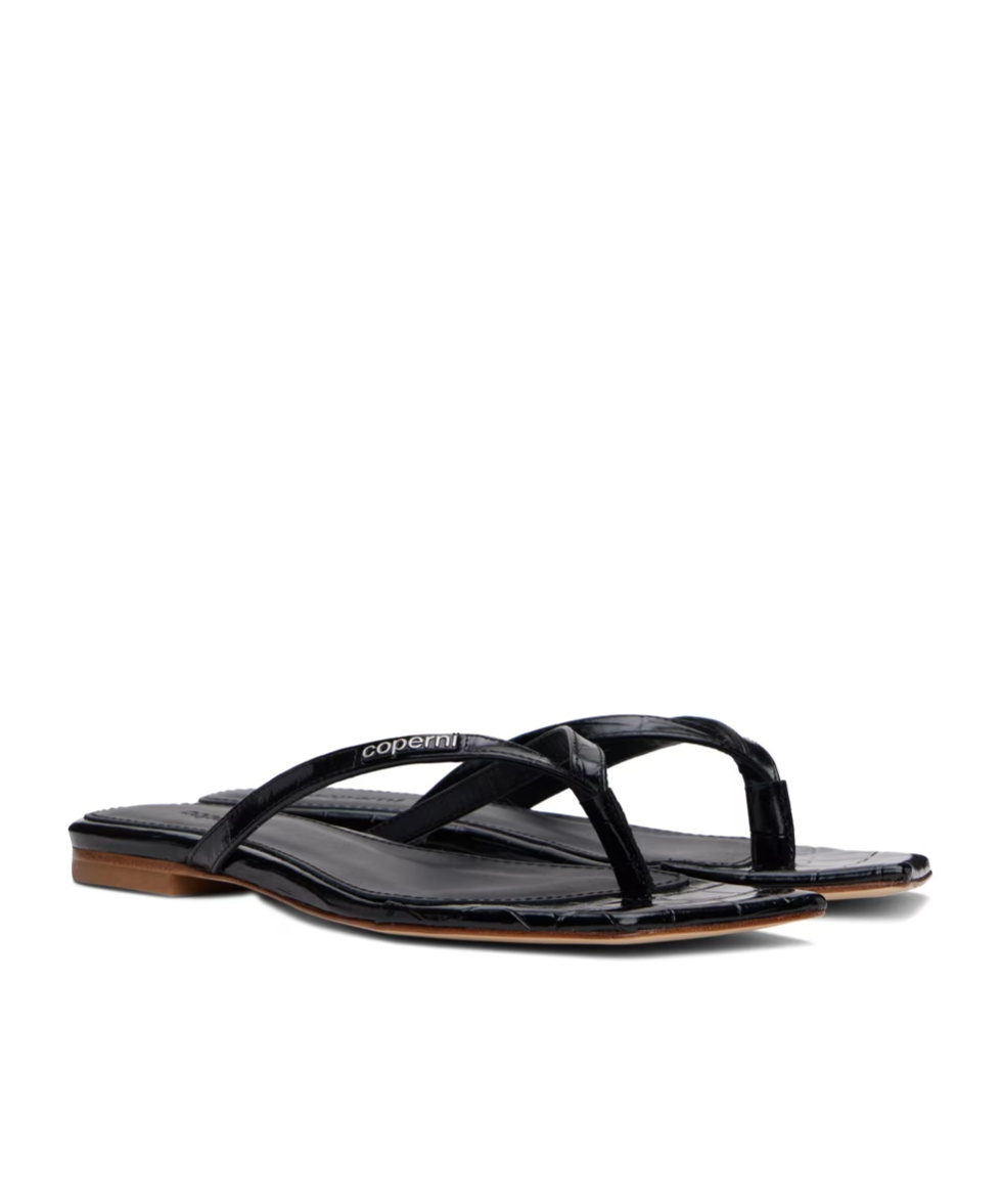 Coperni Croco Slanted Flip Flops In Black
