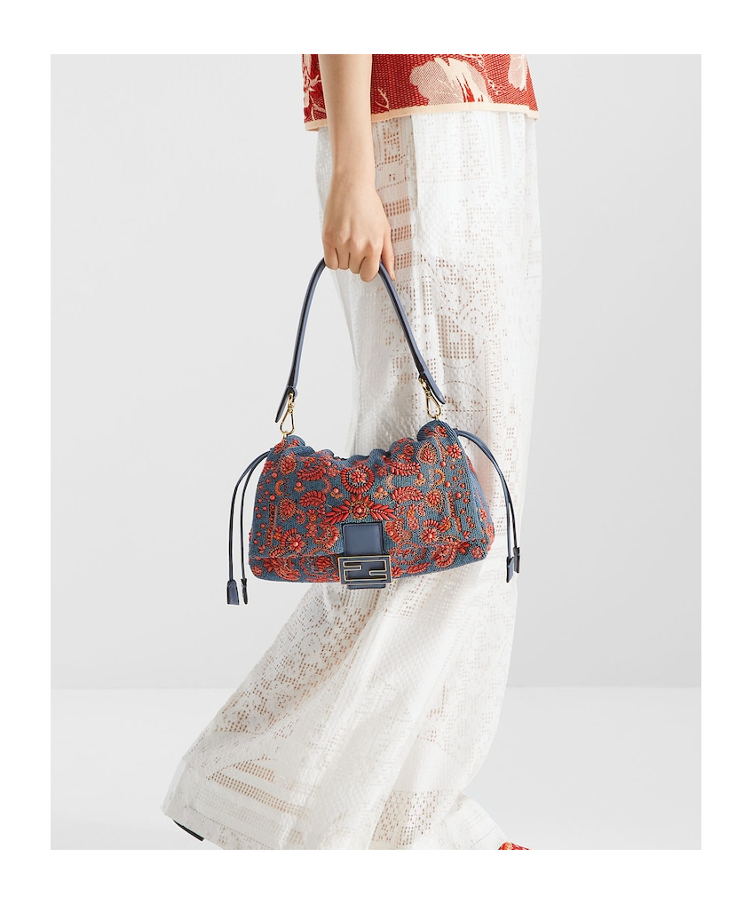 Fendi Blue And Red Coral Bandana Embroidered Bag