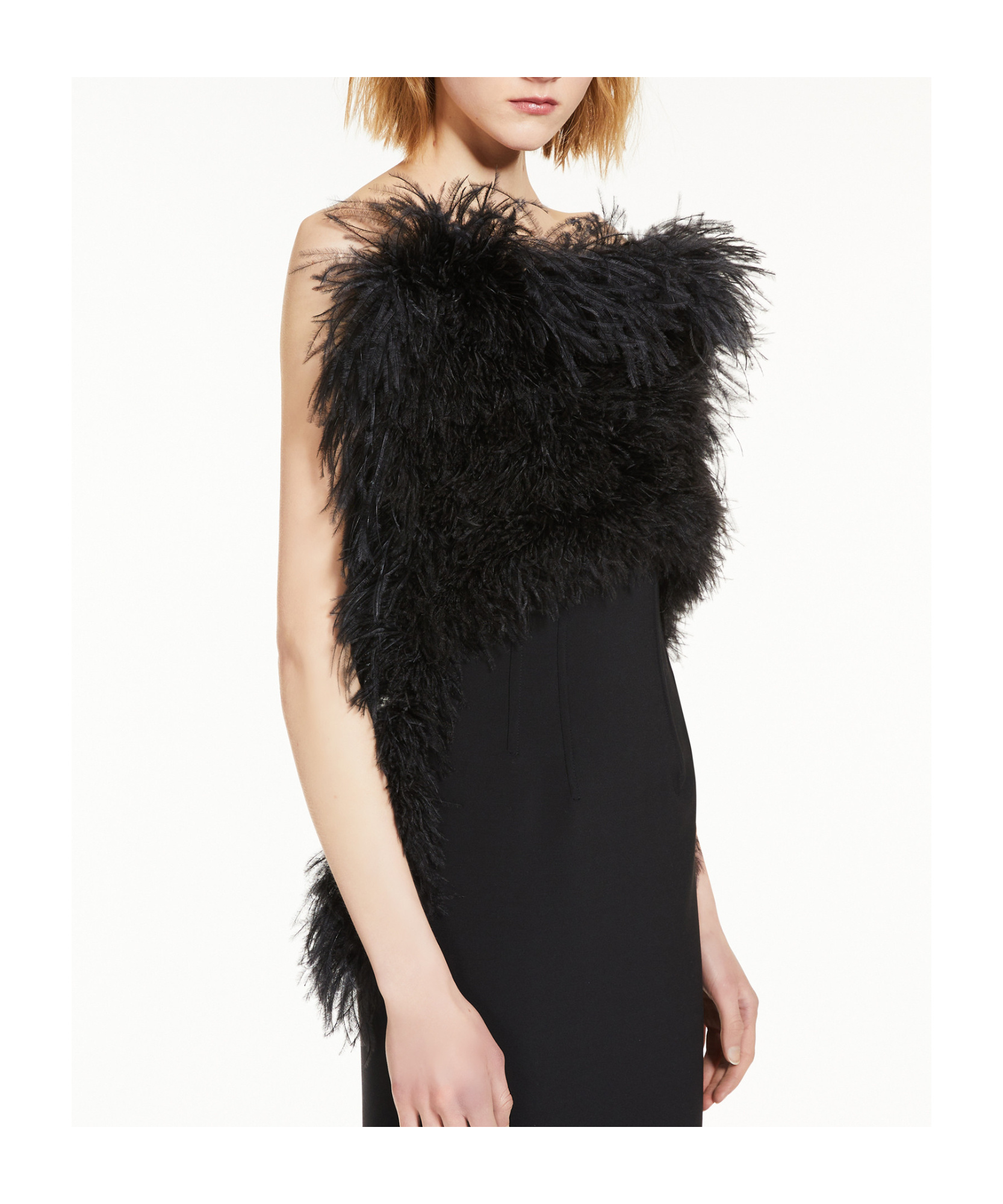 Sportmax Feather-trim Square Neck Midi Dress In Black
