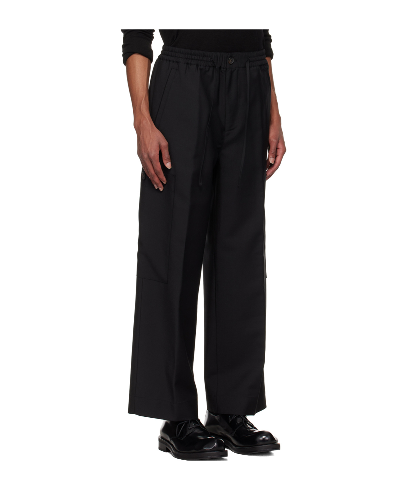 Rohe Black Wide Leg Drawcord Cargo Trousers In Black