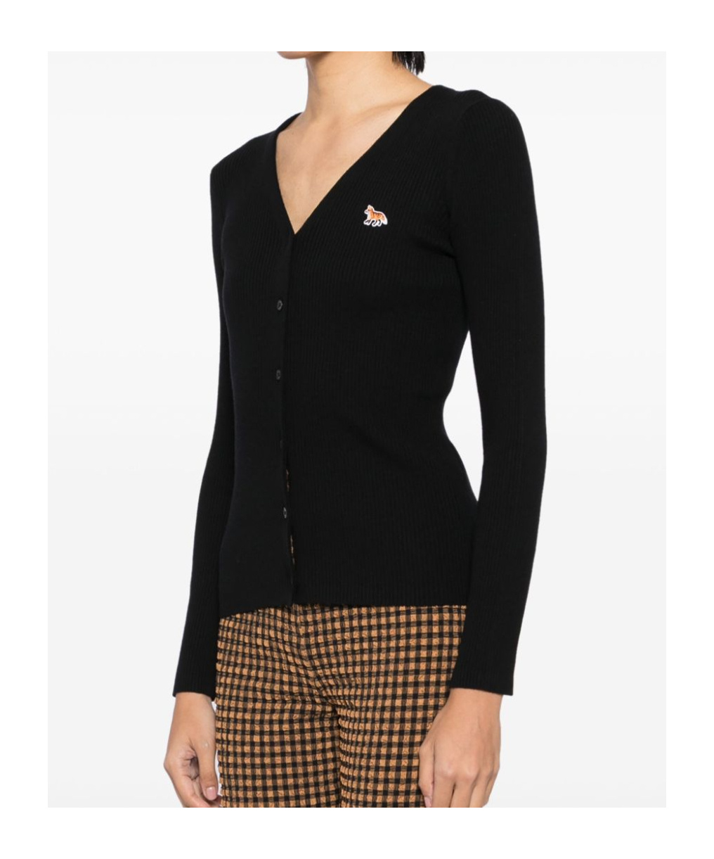 Shop Maison Kitsuné Baby Fox Patch Cardigan In Black