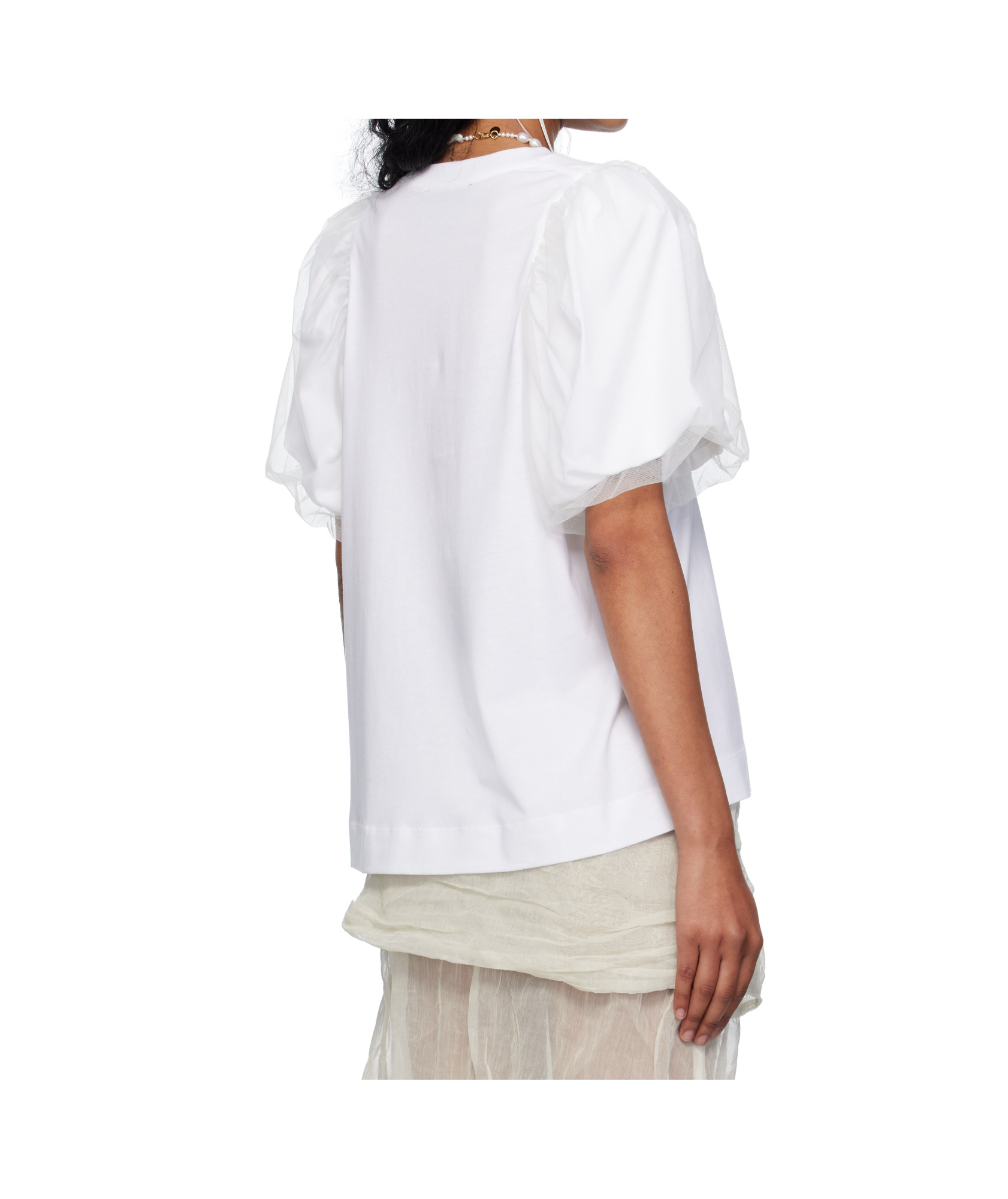 Simone Rocha White Tulle Overlay Puff Sleeve Frill T-shirt In Pattern