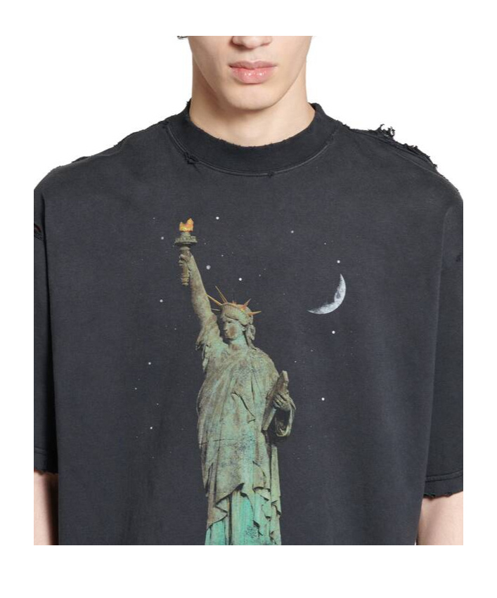 Balenciaga Paris Liberty Distressed T-shirt In Green