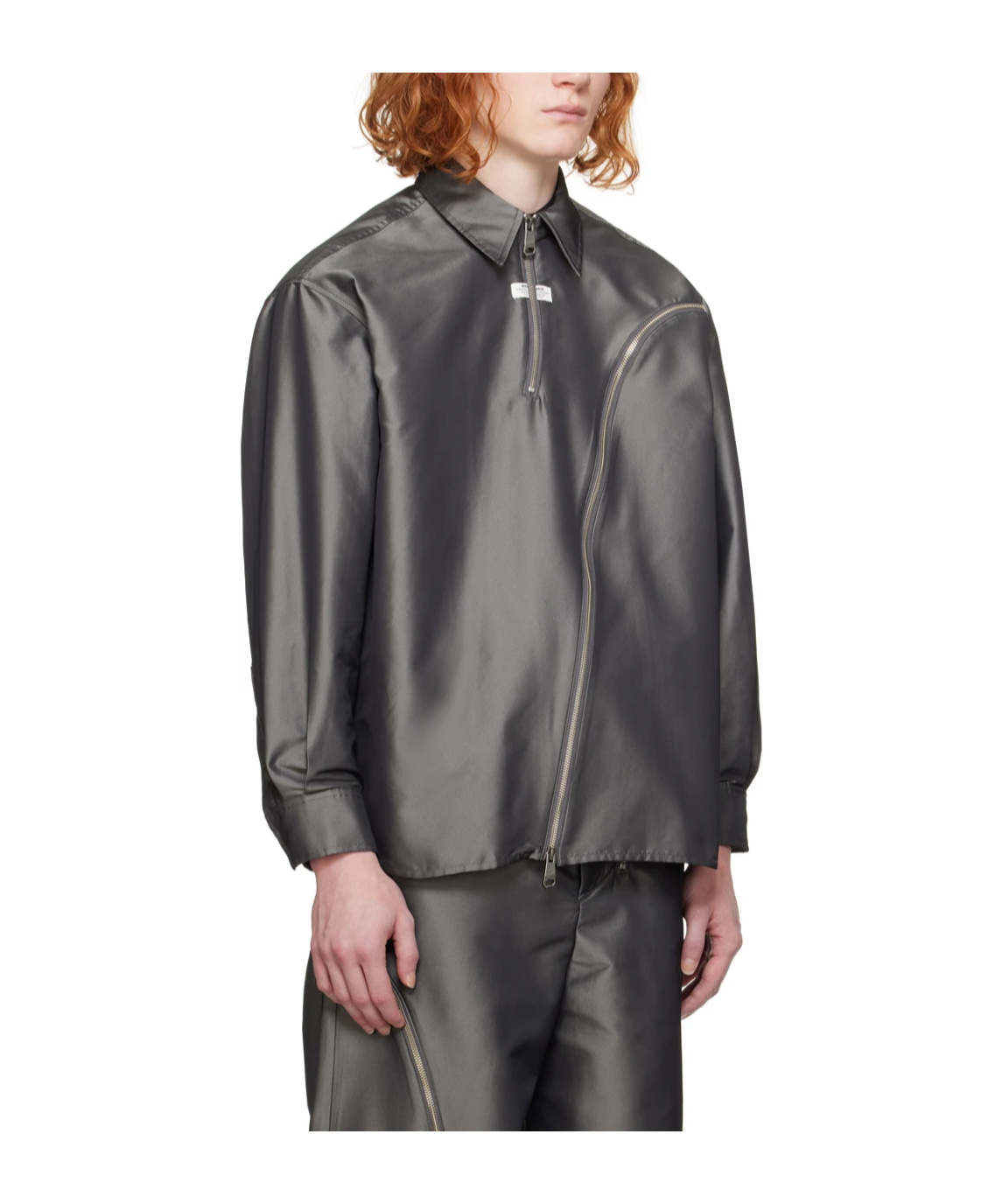 Ader Error Square Collar Zipper Shirt In Black