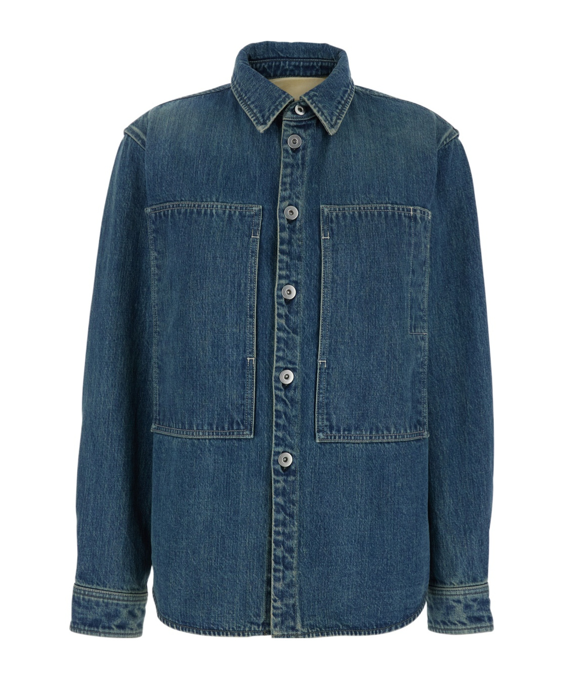 Jil Sander Women Blue Shirt With Classic Collar And Logo Patch On The Rear In Denim Woman In Blue