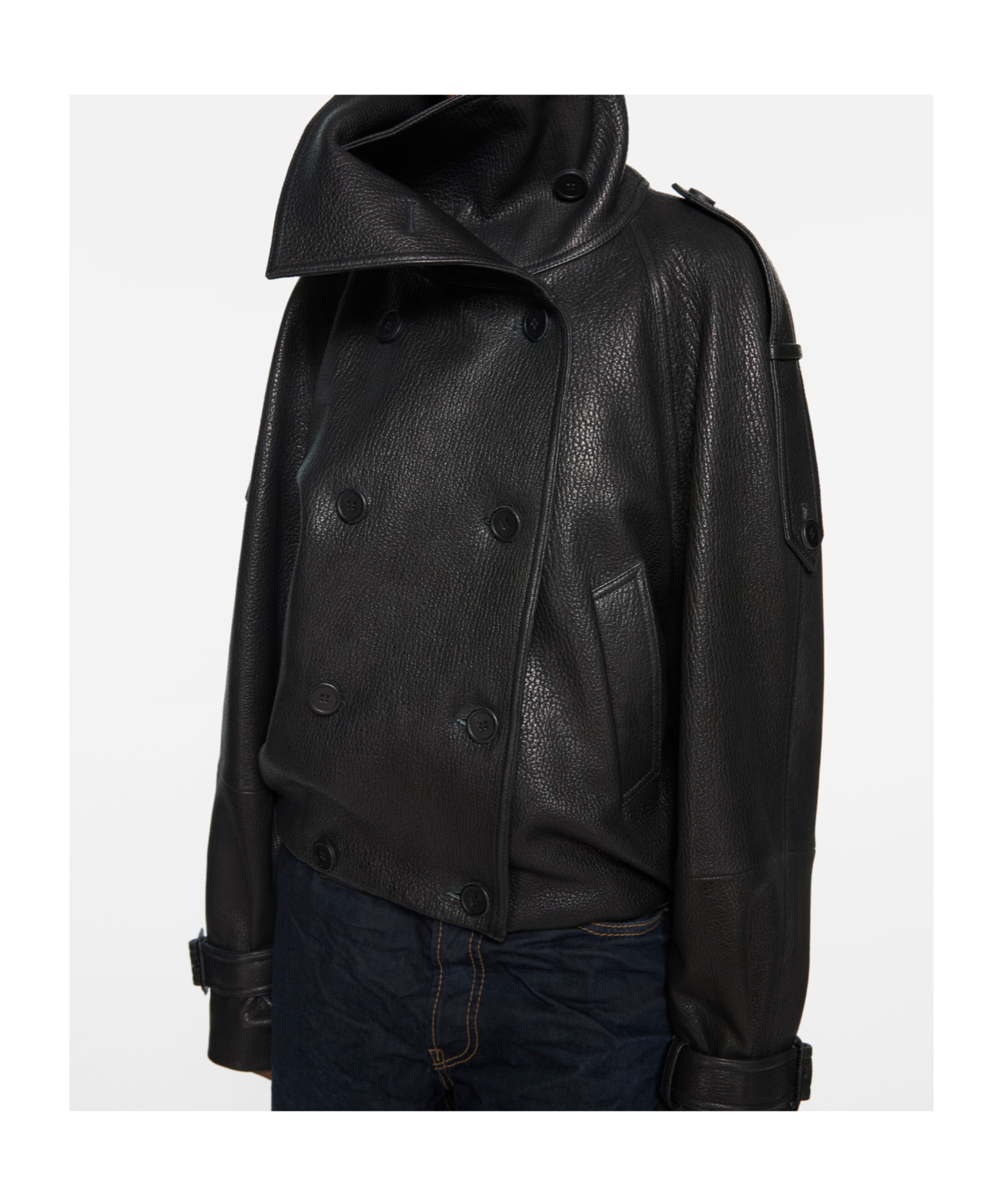 Acne Studios Double-breasted Buckled-cuffs Leather Jacket In Black