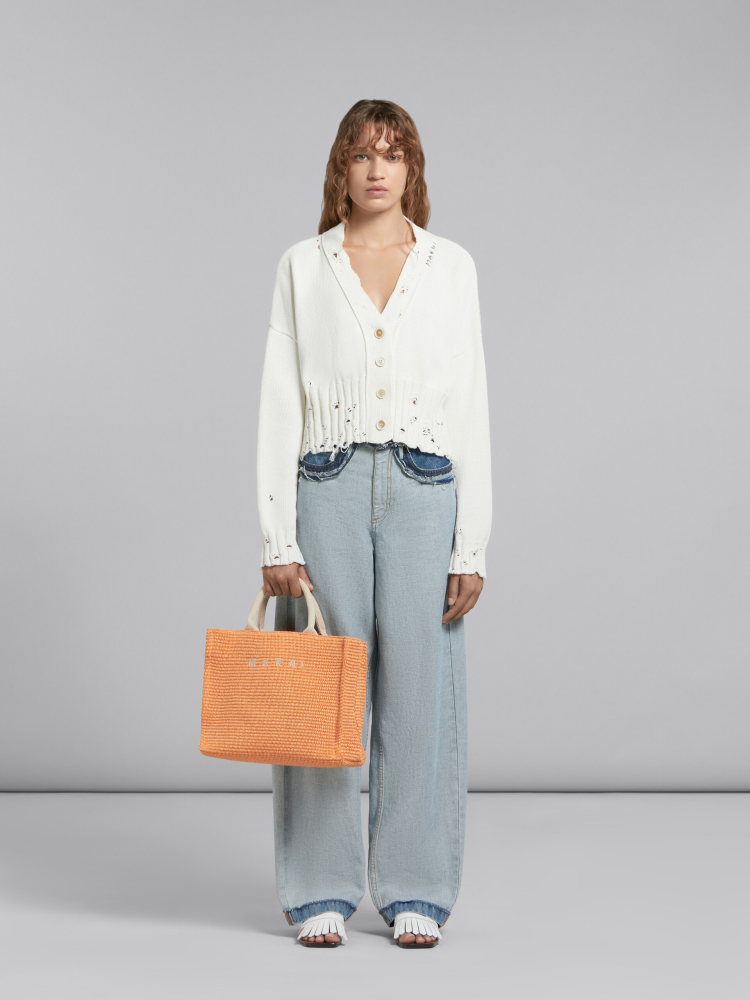 Marni Small Raffia Tote Bag In Brown