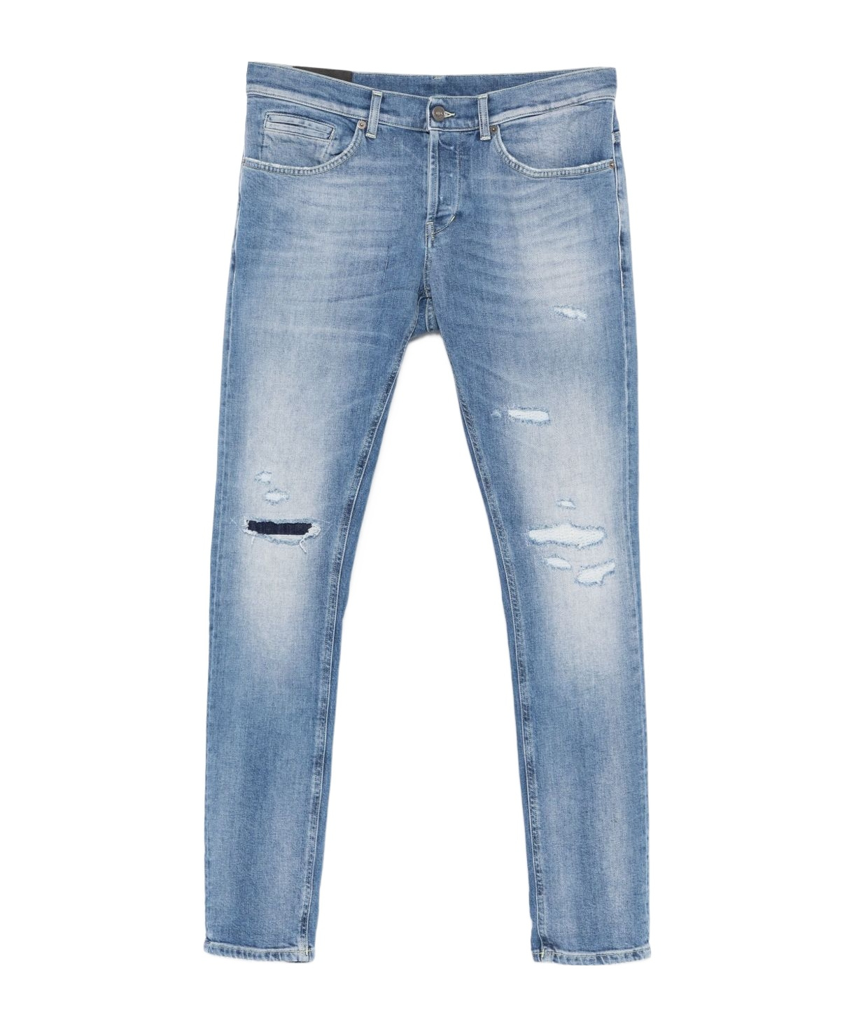 Dondup George Distressed Five-pocket Belted Trousers In Blue