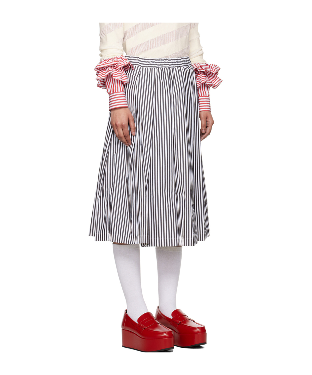 COMME DES GARÇONS STRIPED PLEATED COTTON SKIRT 