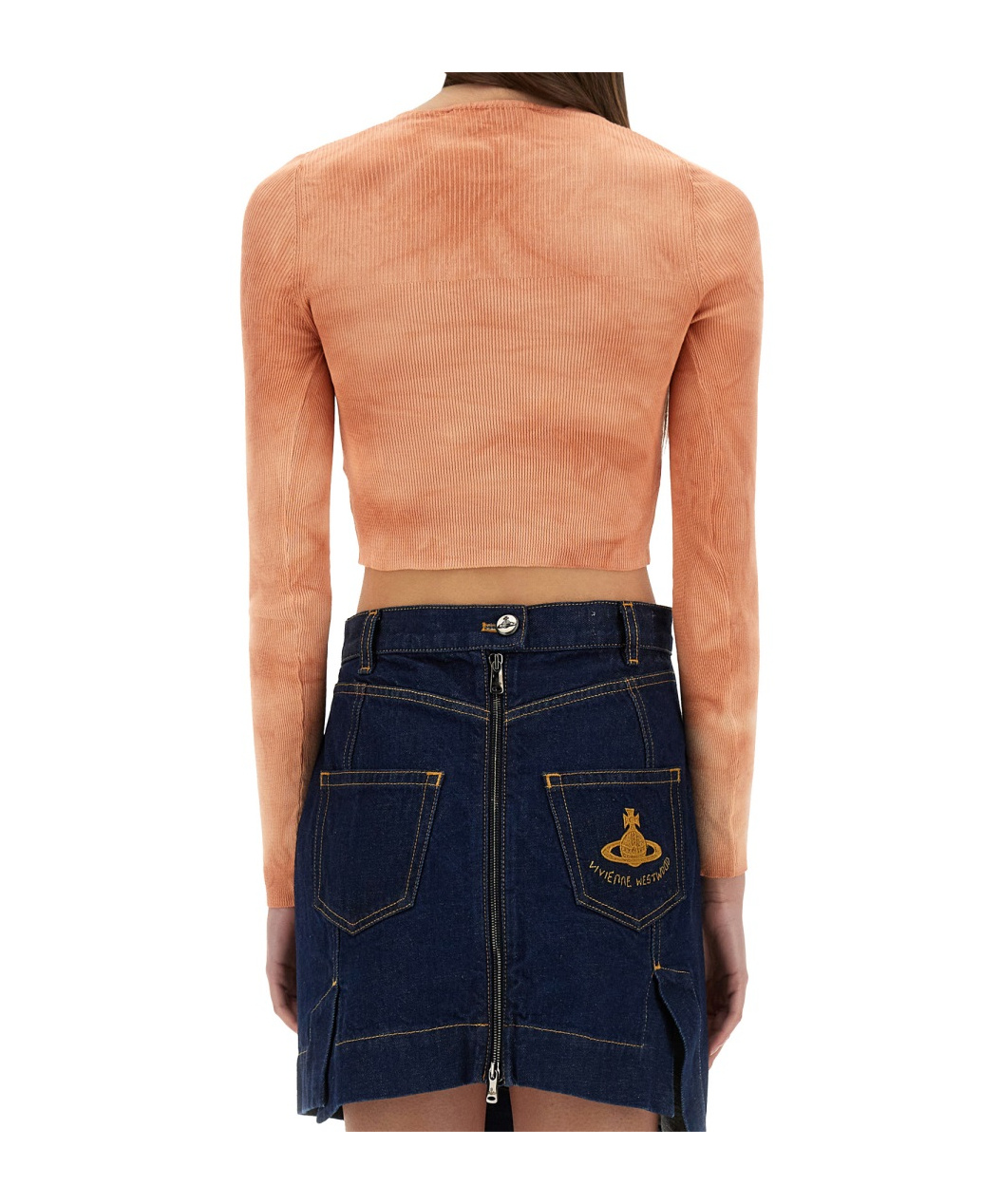 Vivienne Westwood Cropped Ribbed V-neck Slim Fit Top In Brown