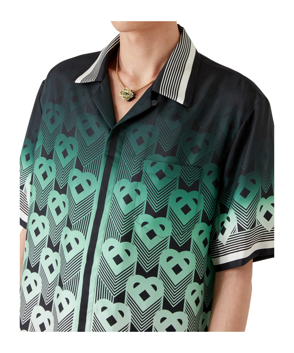 Casablanca Men Gradient Monogram Short Sleeve Silk Shirt In Green