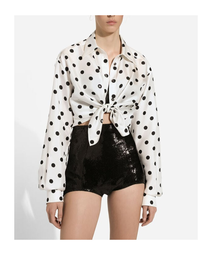 Shop Dolce & Gabbana Polka-dot Silk Shirt In White