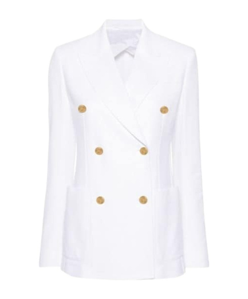 Max Mara Verace Double Breast Linen Blazer In White