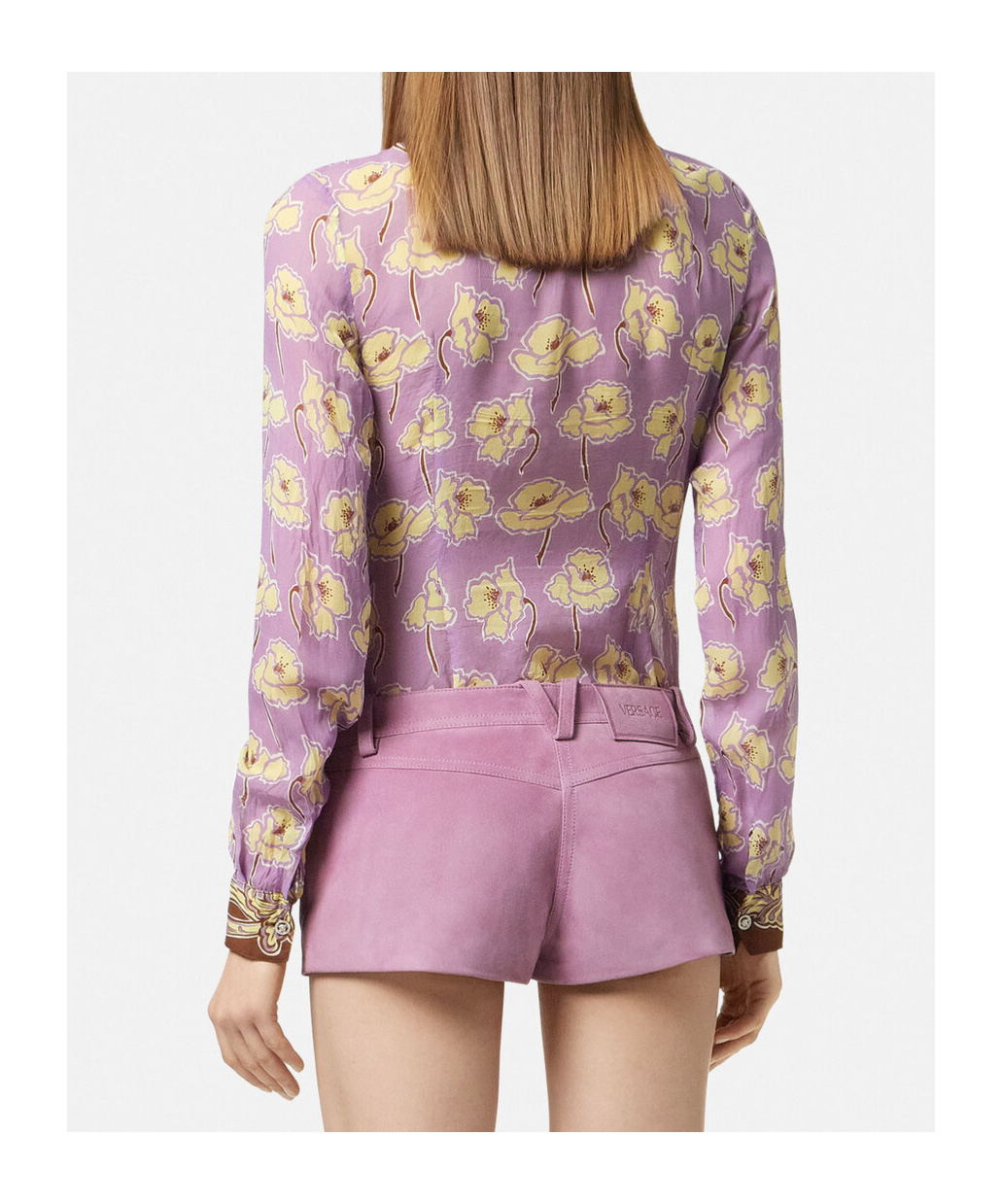 Versace Poppies Print Crinkled Crepe Button-up Shirt In Lavender Brown