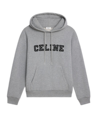 Celine Loose Blason Hoodie In Cotton Fleece In Grey